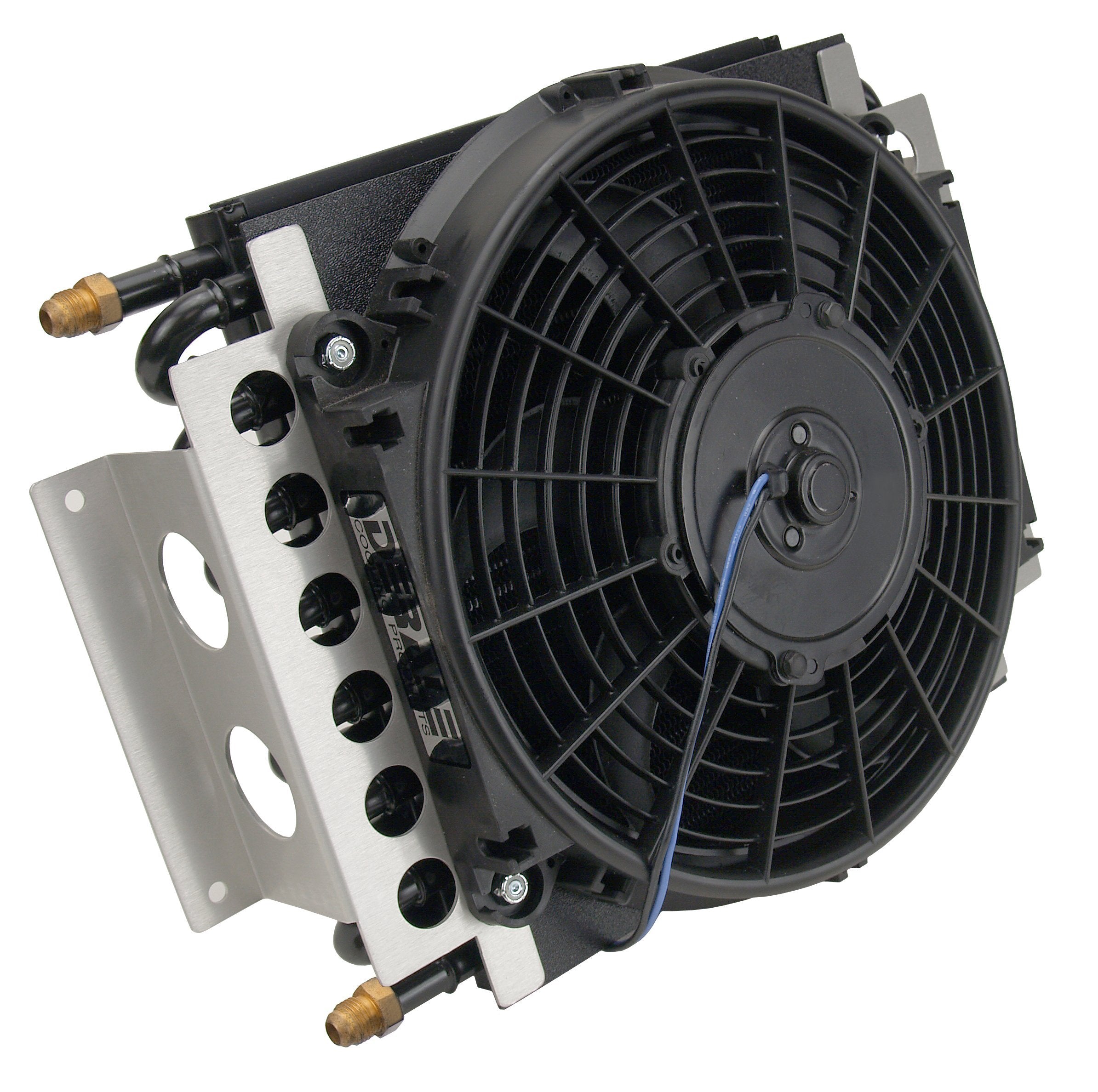 Derale Fluid Cooler and Fan, Tube Type, 15-3/4 x 11-1/2 x 5 in, 6 AN Male Inlet/Outlet, Aluminum/Copper,