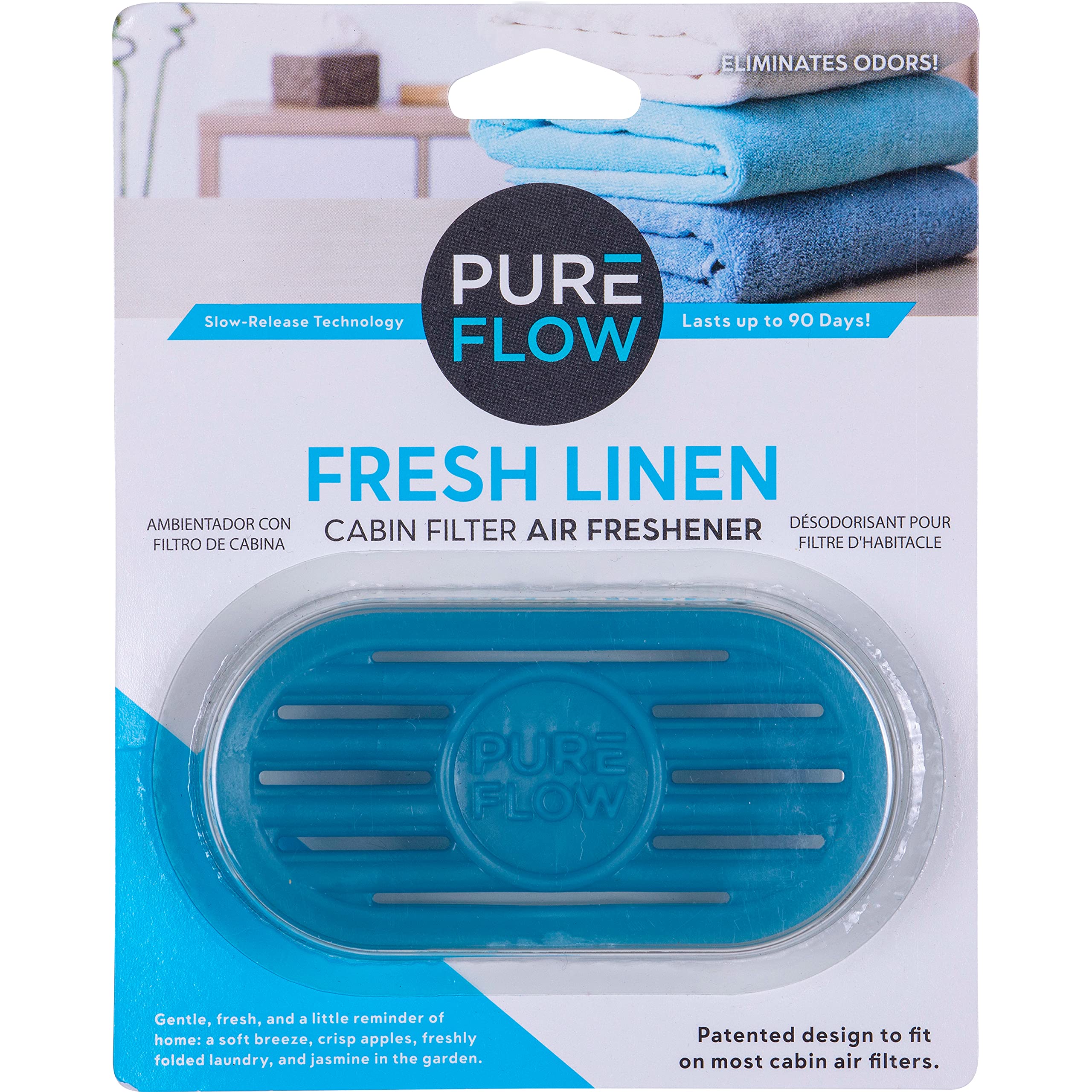 Pureflow Cabin Filter Air Freshener With Odor Eliminator - Fits On Most Car, Truck, And Suv Cabin Air Filters - Fresh Linen (1 P