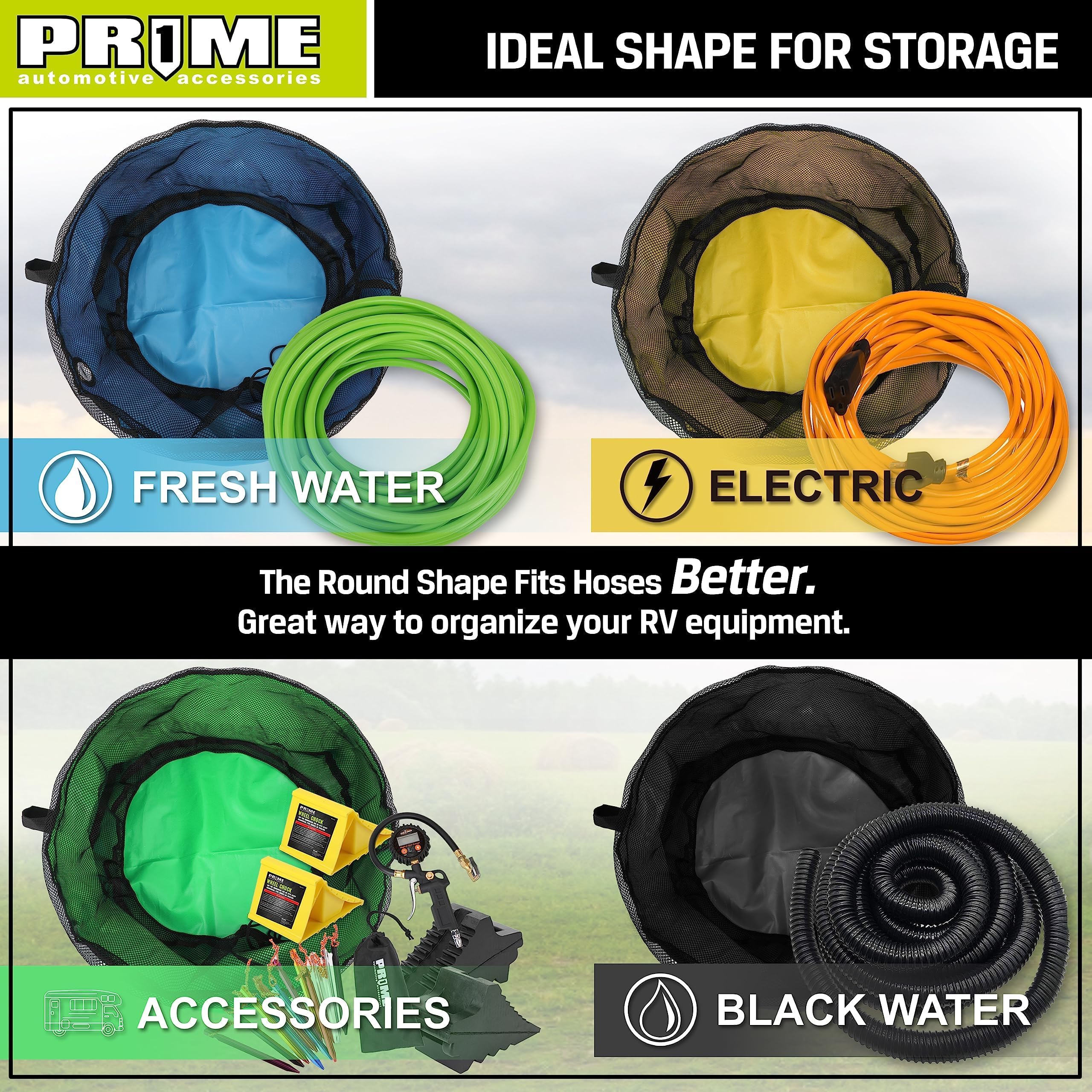 Pr1Me 4 Pack Waterproof Rv Hose Bag Storage, Rv Utility Bag, Sewer Hose Bag, Camper And Rv Accessories Bag, 4 Colors For Sewer H