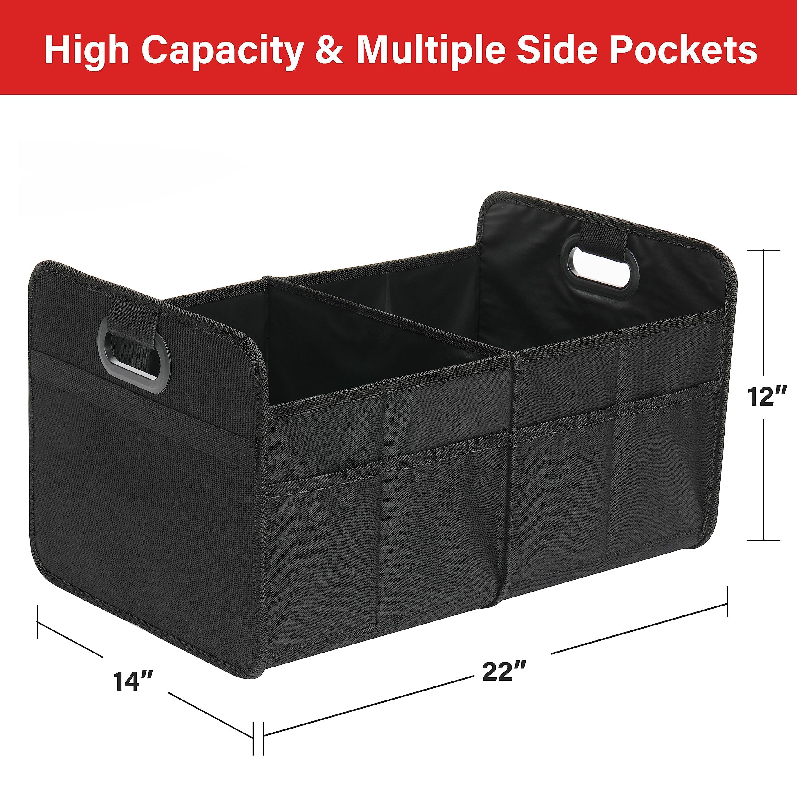 Simple Deluxe 2 Compartments Trunk Organizer For Car/Suv, Collapsible 600D Waterproof Oxford Polyester 50L Storage Box, Anti-Sli