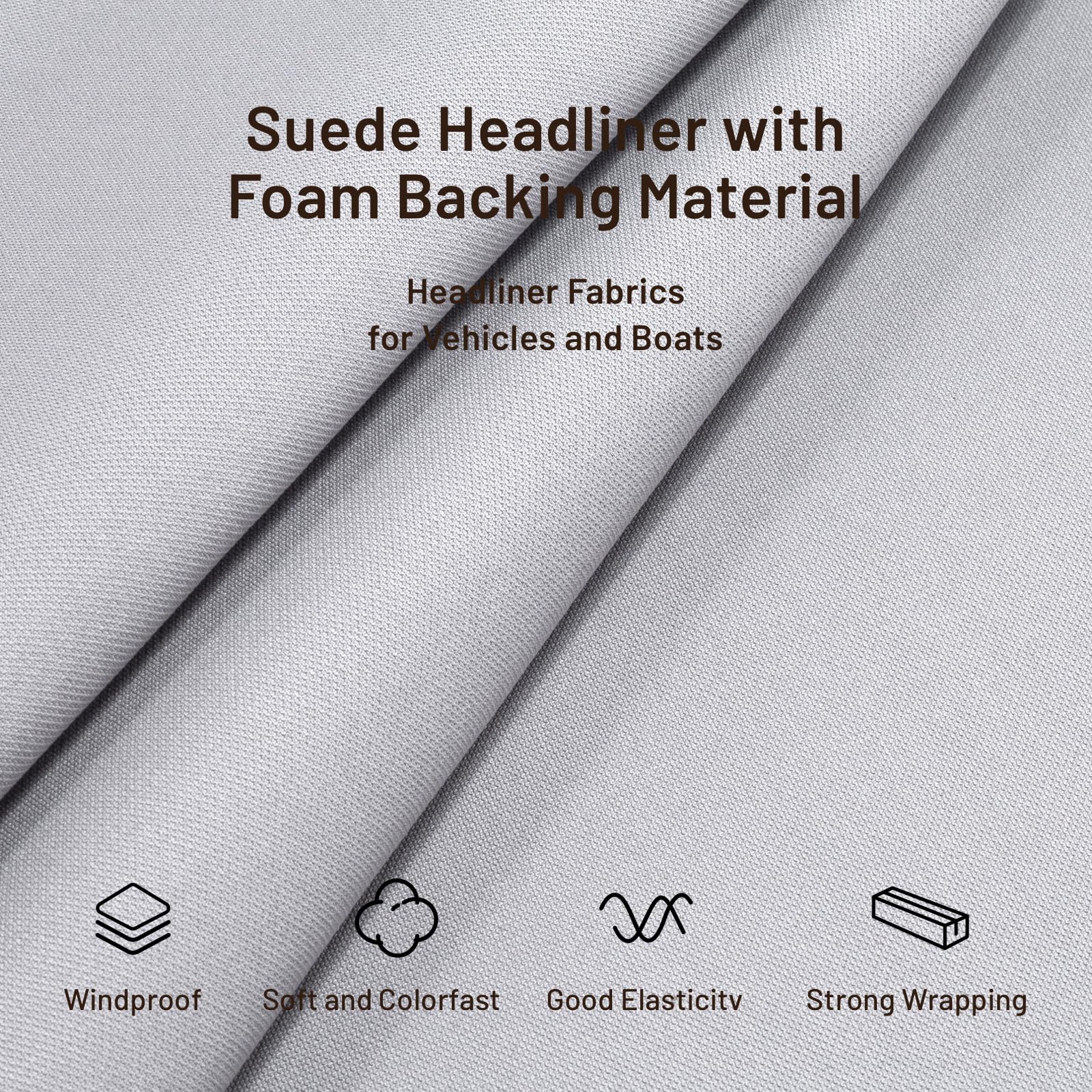 Babnecl Auto Headliner Fabric 96'' L    60'' W Mesh Type with Foam Backing - Tube Packaging - Gray Interior Replacement Material