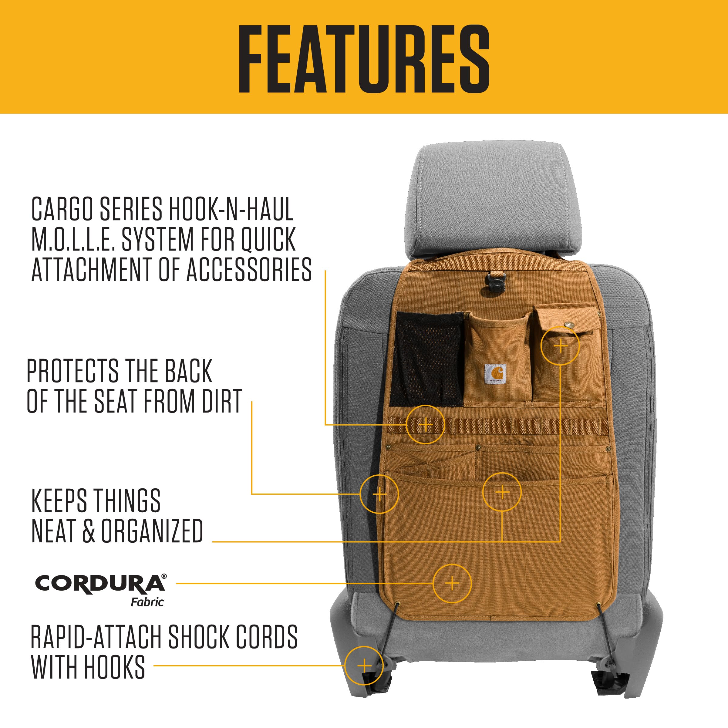 Carhartt Universal Nylon Duck Seat Back Organizer, Gravel
