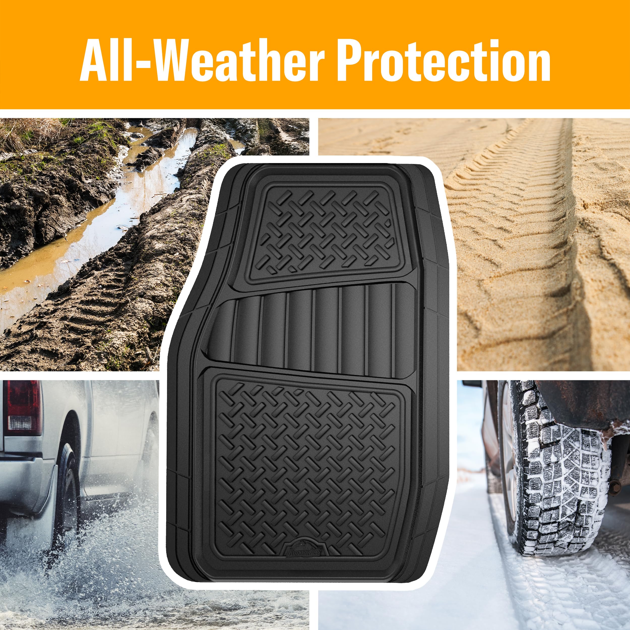 Armor All 78830 2-Piece Black Rubber All-Weather Trim-To-Fit Floor Mats For Trucks And Suvs