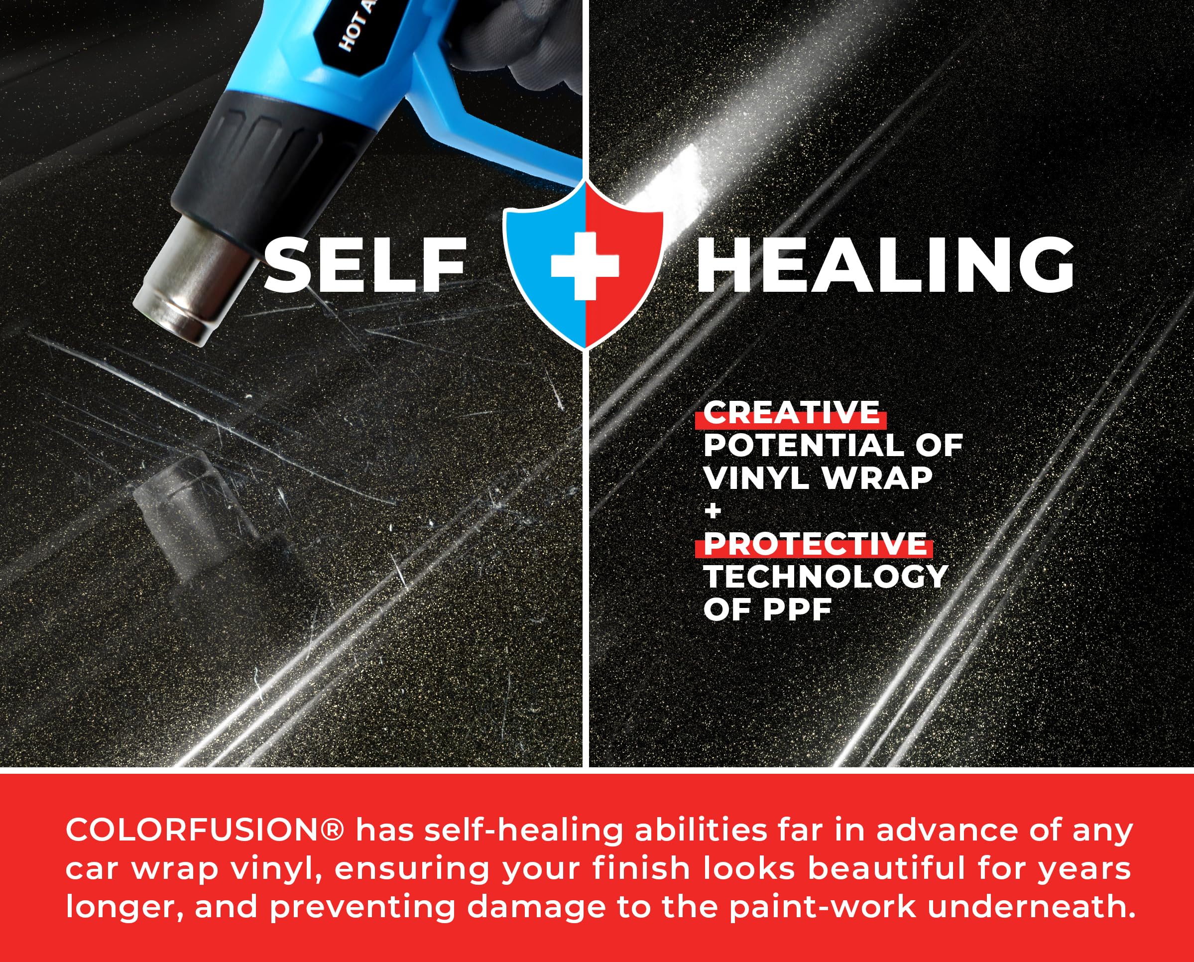 VViViD ColorFusion PPF Vinyl Car Wrap - Gloss Metallic Black, 10ft x 5ft, Dry Apply Polyurethane (PU)