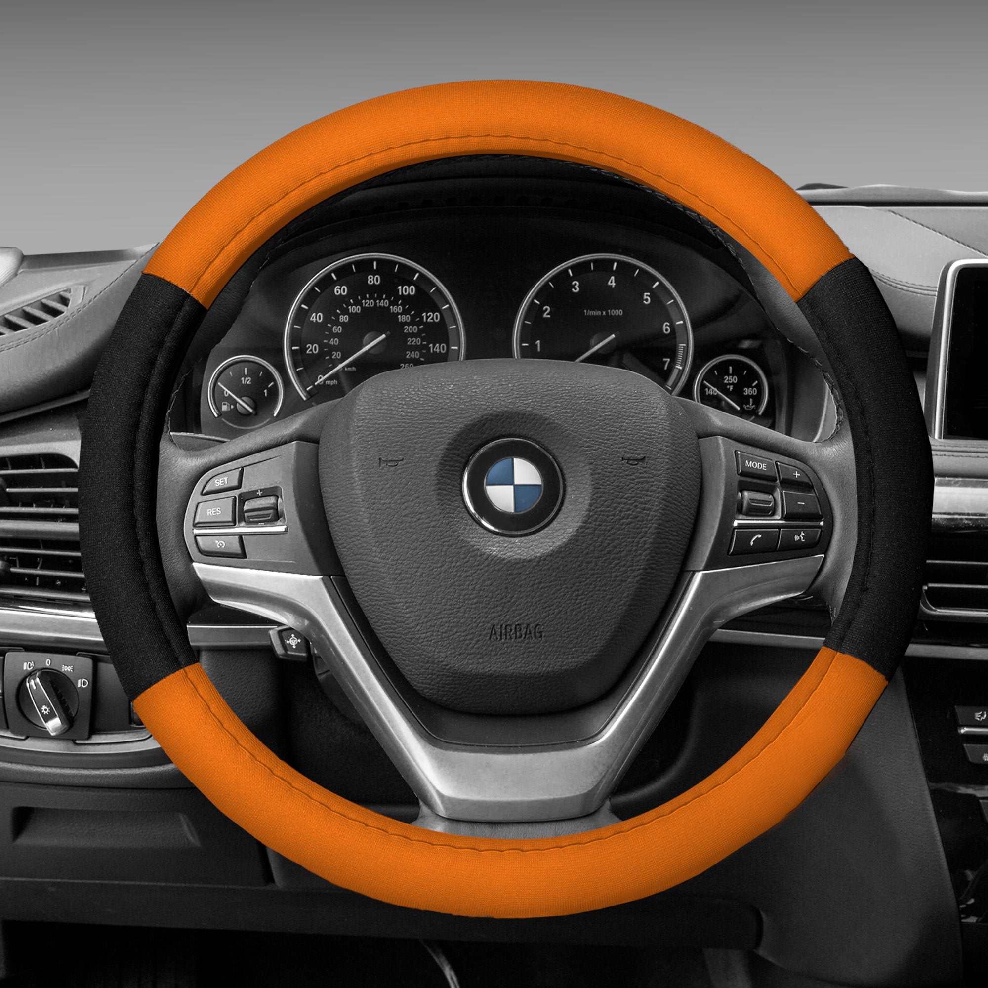 Fh Group Universal Fit Modernistic And Seat Belt Pads Combo Set Steering Wheel Cover Fits Most Cars, Suvs Orange