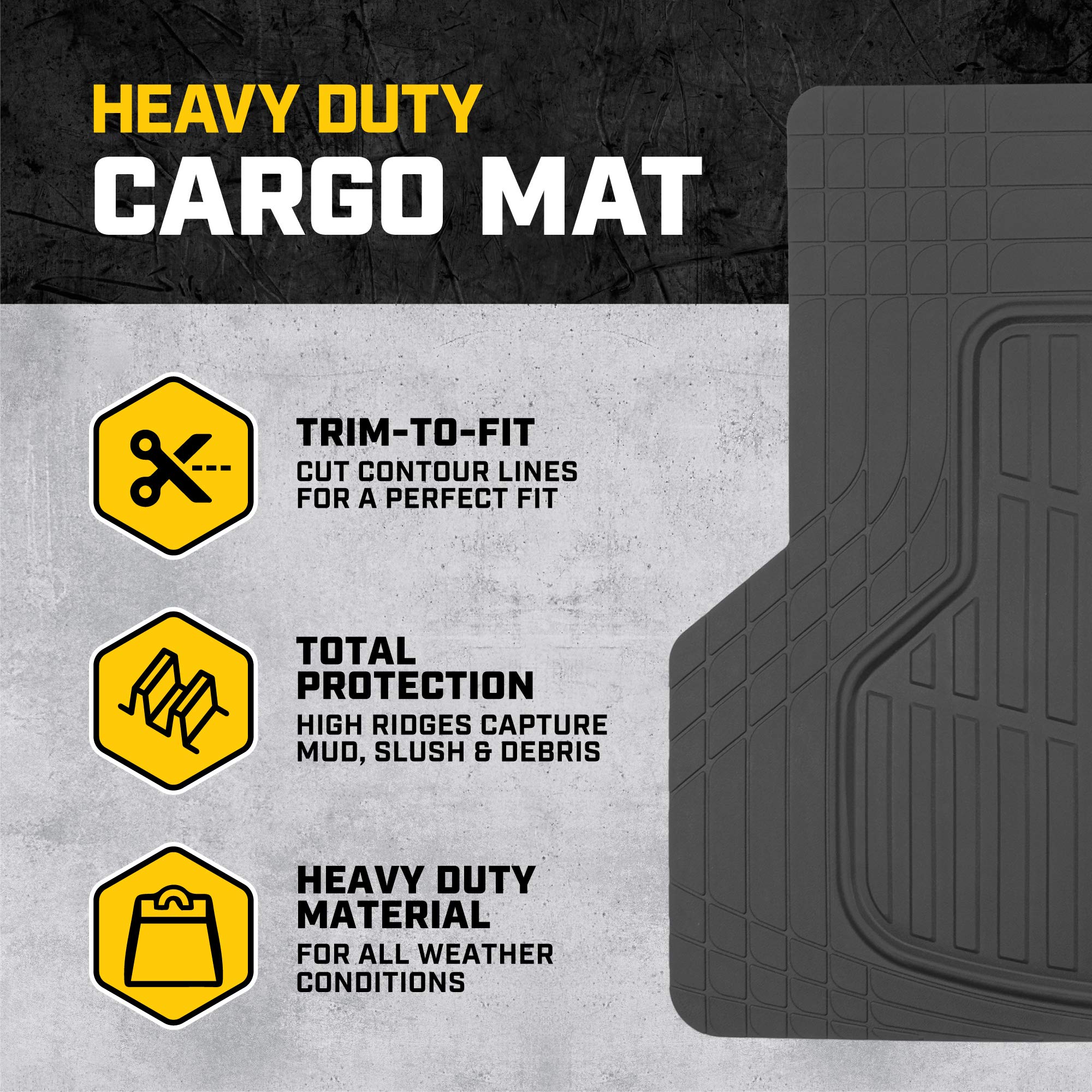 Cat Toughliner Heavy Duty Rubber Floor Mats & Cargo Trunk Liner For Car Suv Van Sedan, Black - Trim To Fit, All Weather Deep Dis