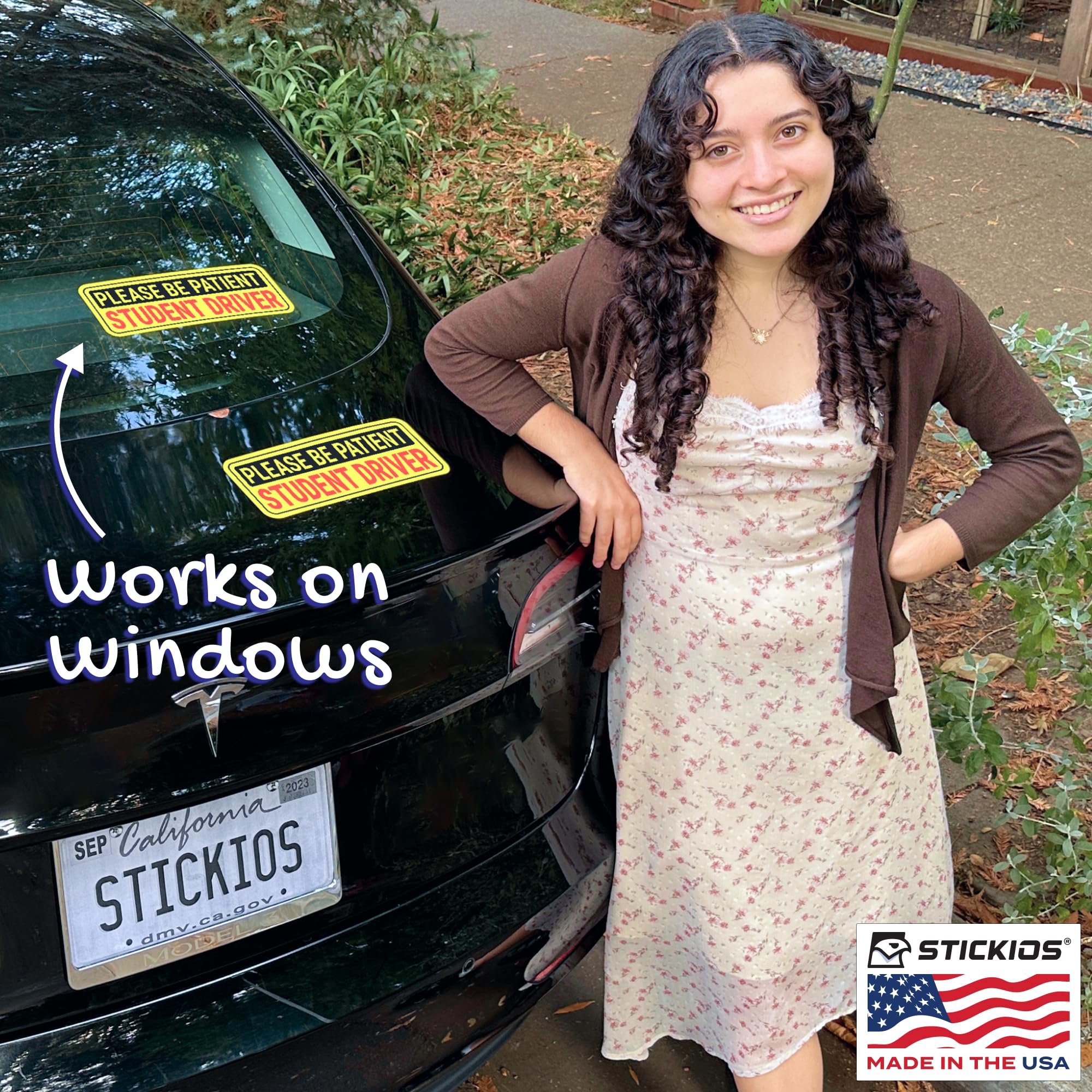 Stickios Non-Magnetic Student Driver Stickers - Removable Vinyl Decal Signs, 10x4 inches, Yellow, 8-Pack, Model ST-7502-8, Made in USA