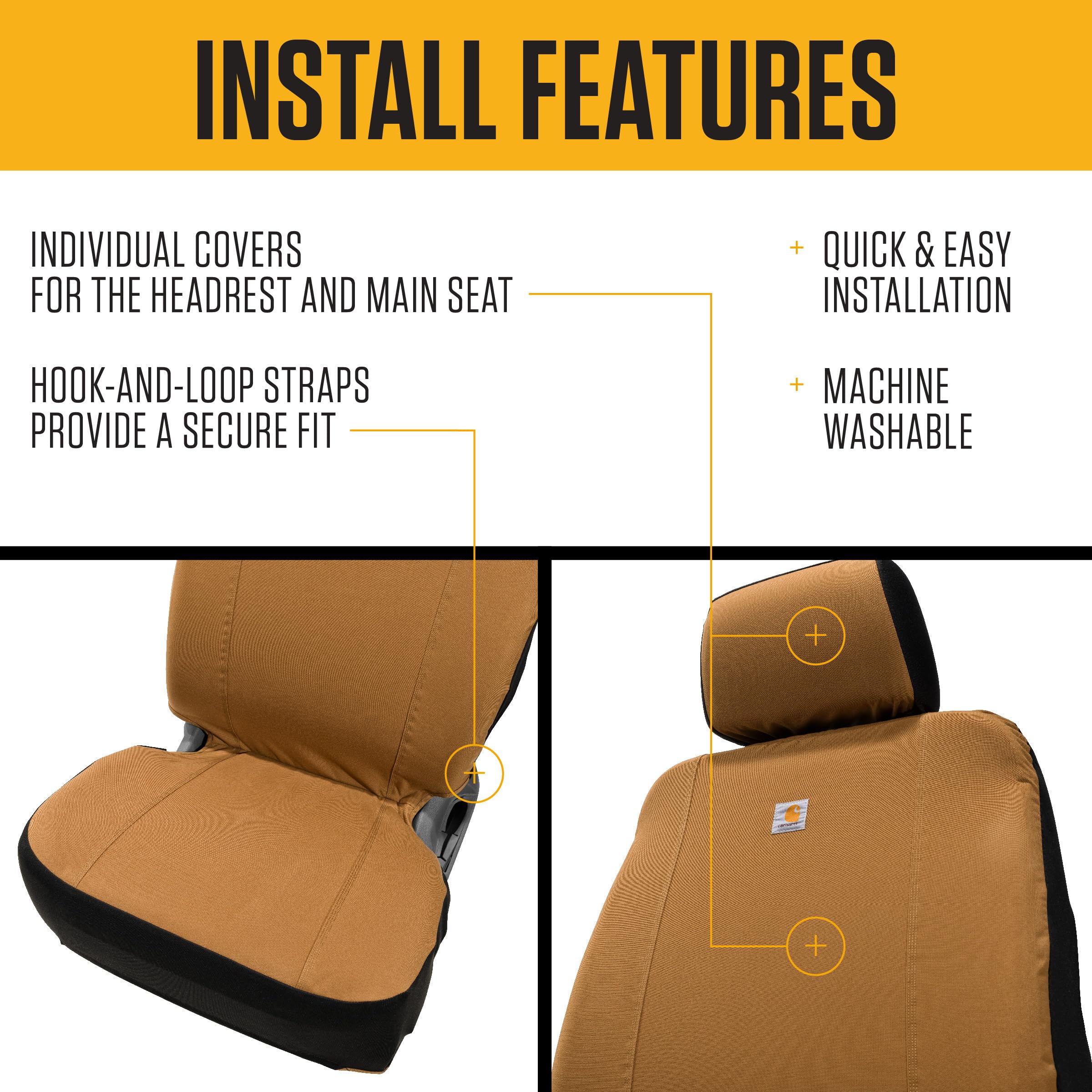 Carhartt Universal Nylon Duck Canvas Fitted Bucket Seat Covers, Durable Seat Protection With Rain Defender, Black And Carhartt B