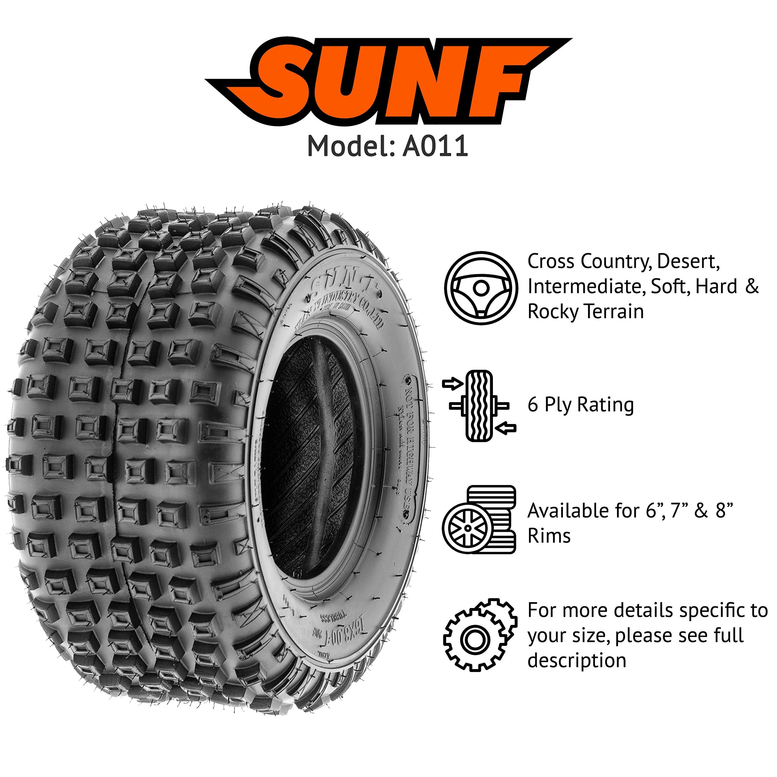 SunF 15x7-6 ATV UTV Tire 15x7x6 Loose Terrain Hardpack 6 PR A011 - PAIR of 2
