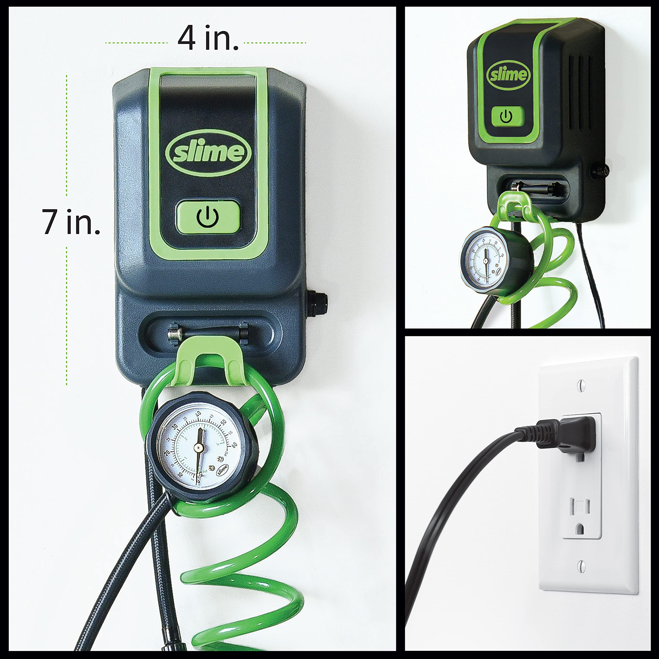 Slime 40070 Inflator, Compressor, Garage Inflation Station, Wall Mounted, 120V, For Cars, Bikes and Accessories
