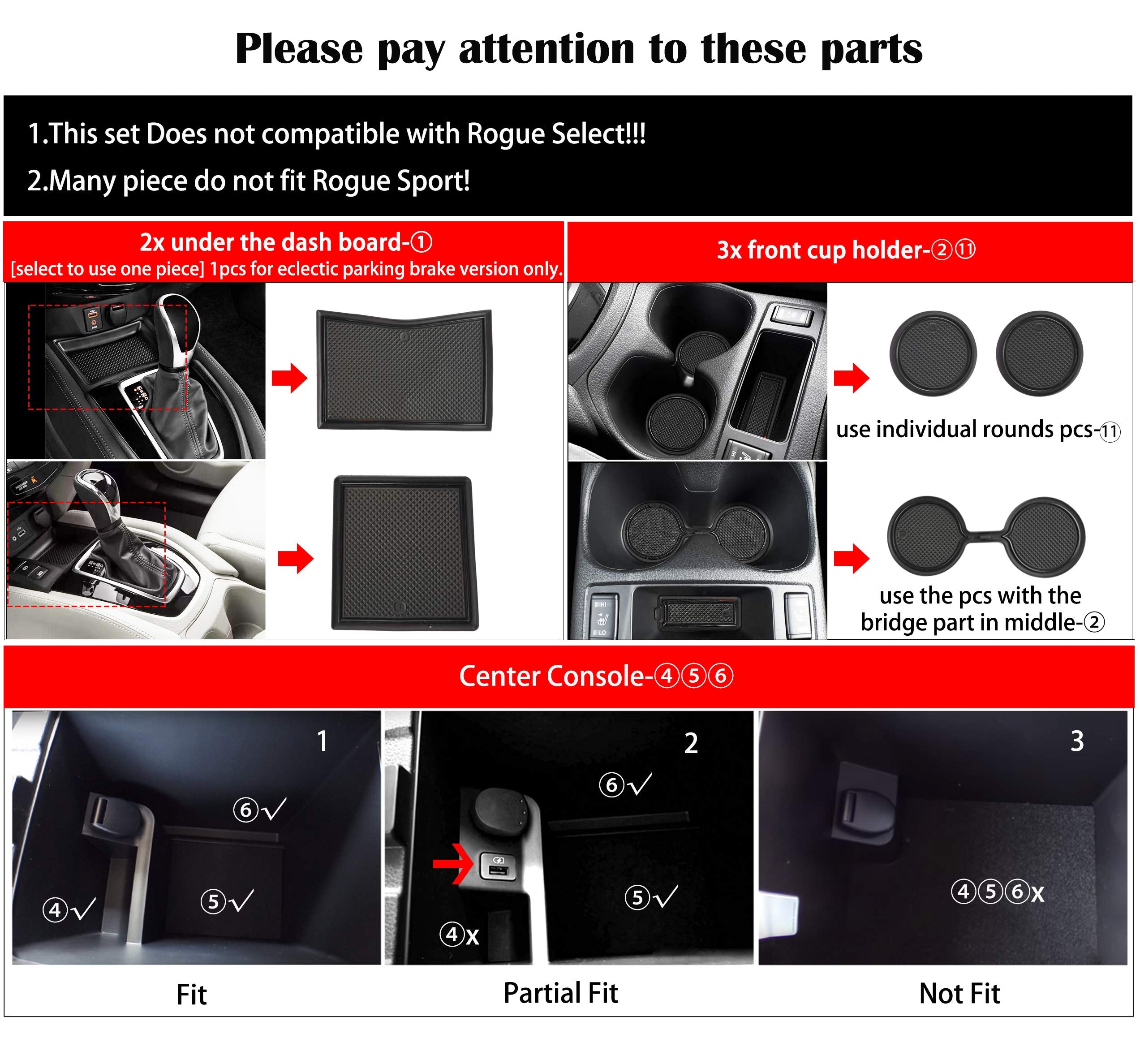 Auovo Anti Dust Mats Set for Rogue Accessories, Custom Fit, Rubber, Black, 19pcs, Compatible with 2014-2020 Models
