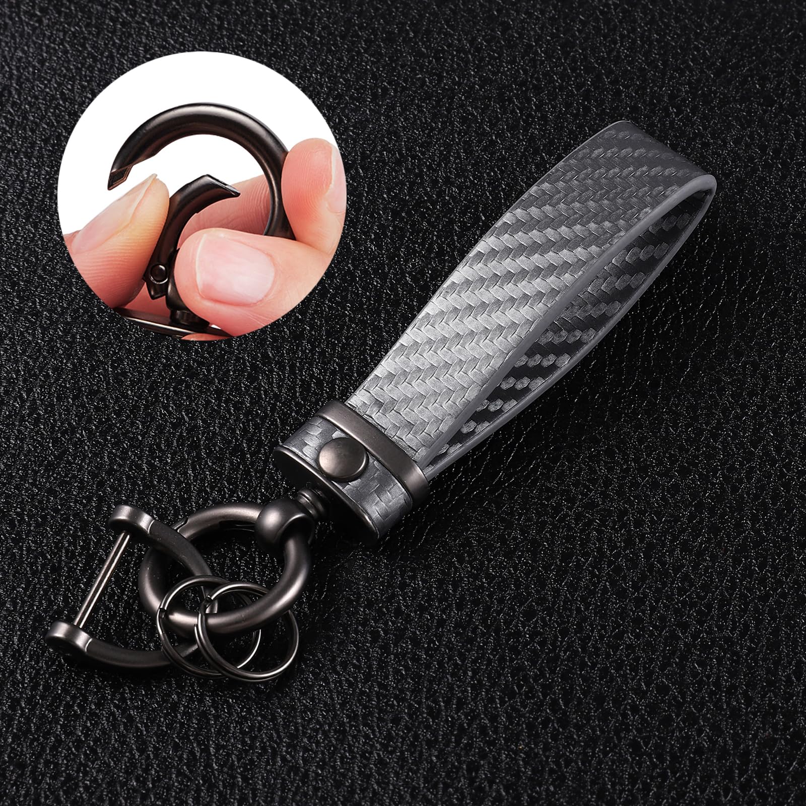 Dekewei Carbon Fiber Car Keychain Microfiber Leather Key Chain,Universal Car Key Holder For Men And Women,Car Key Fob With Anti-