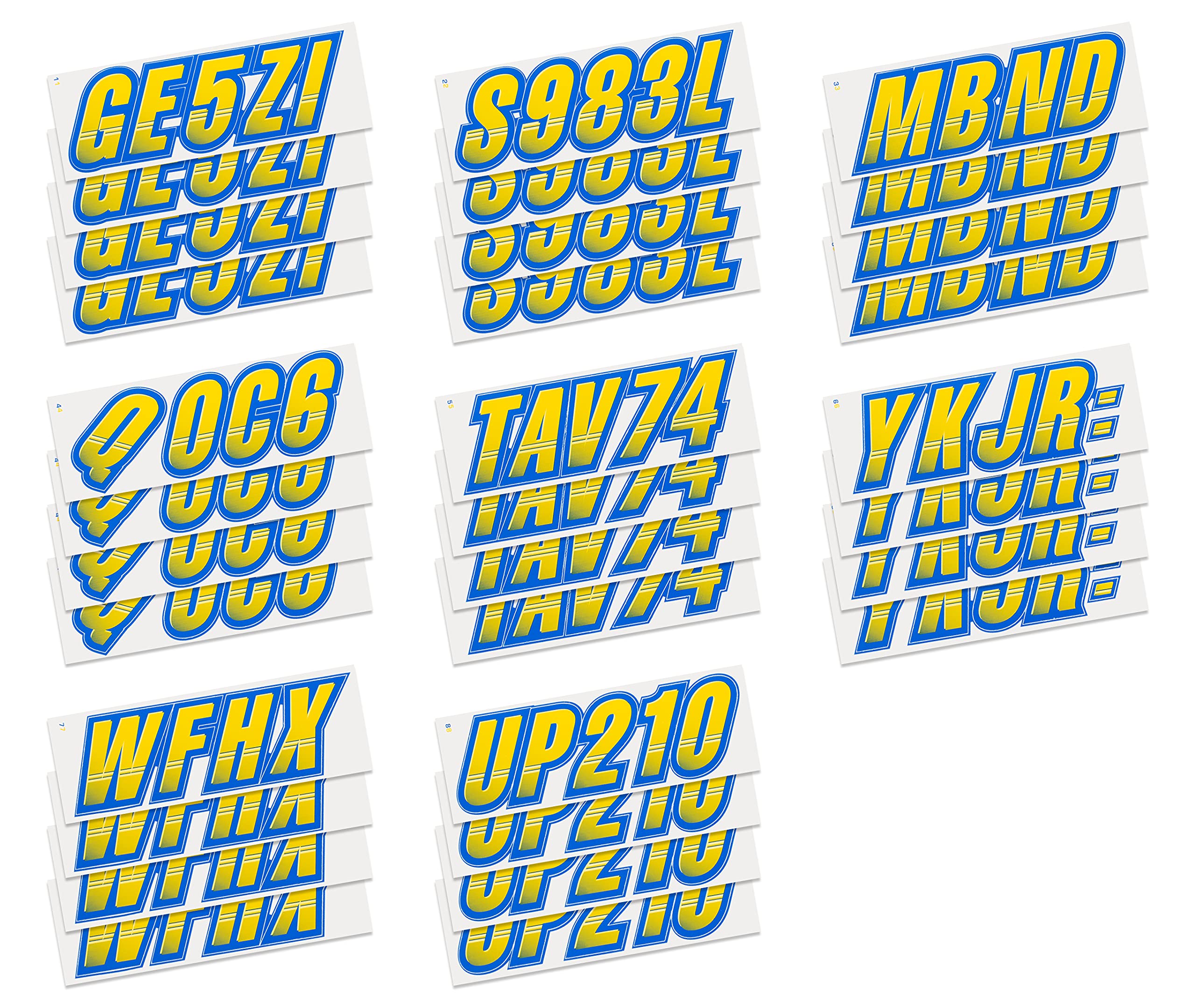 Stiffie Techtron Yellow/Blue 3 '' Boat & Pwc Registration Decals  Numbers Letters Stickers
