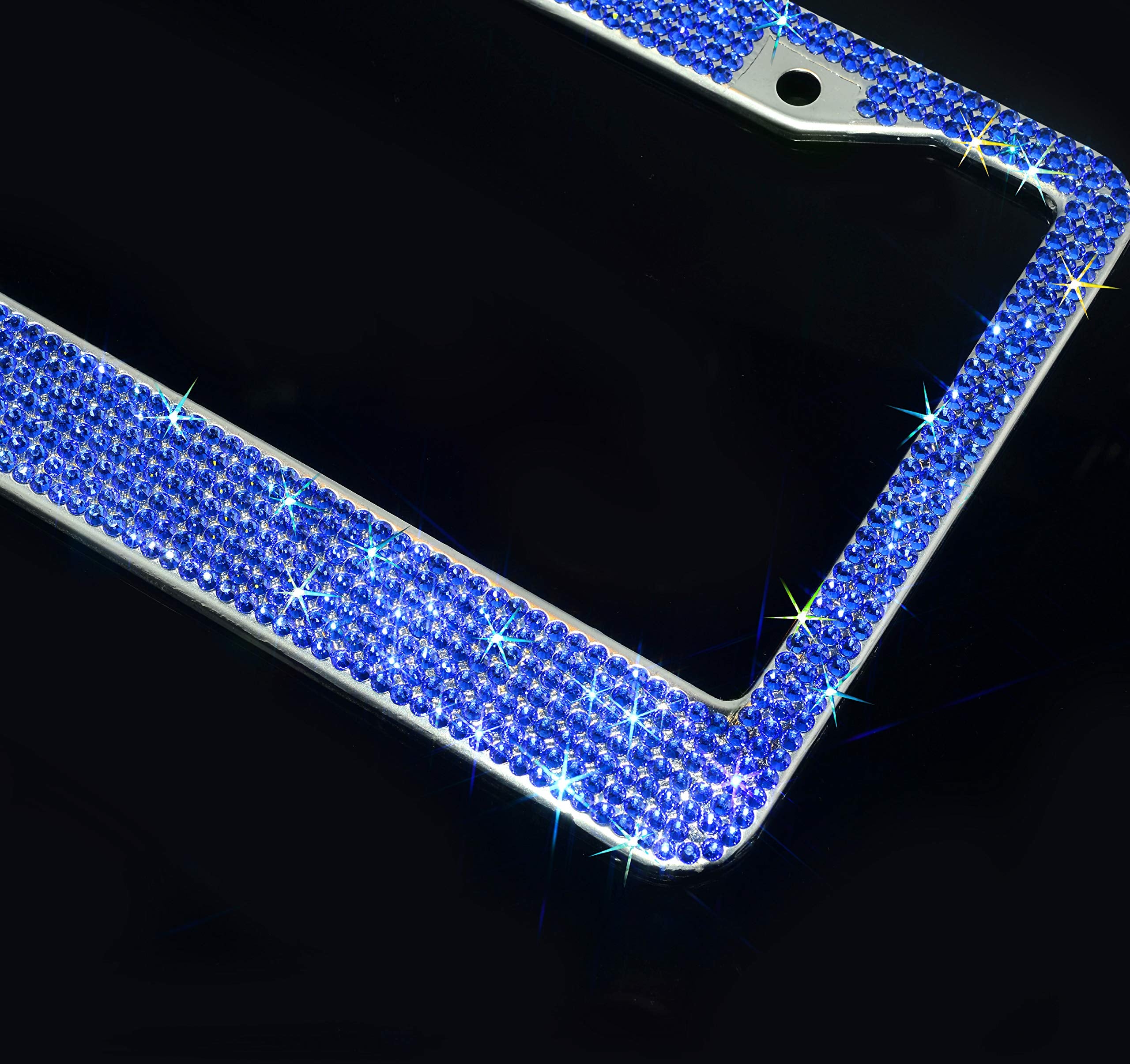 Handcrafted Bling License Plate Frames For Women, Men | 1 Pack Bedazzled Cover With Glittery Screw Caps | Stainless Steel Diamon