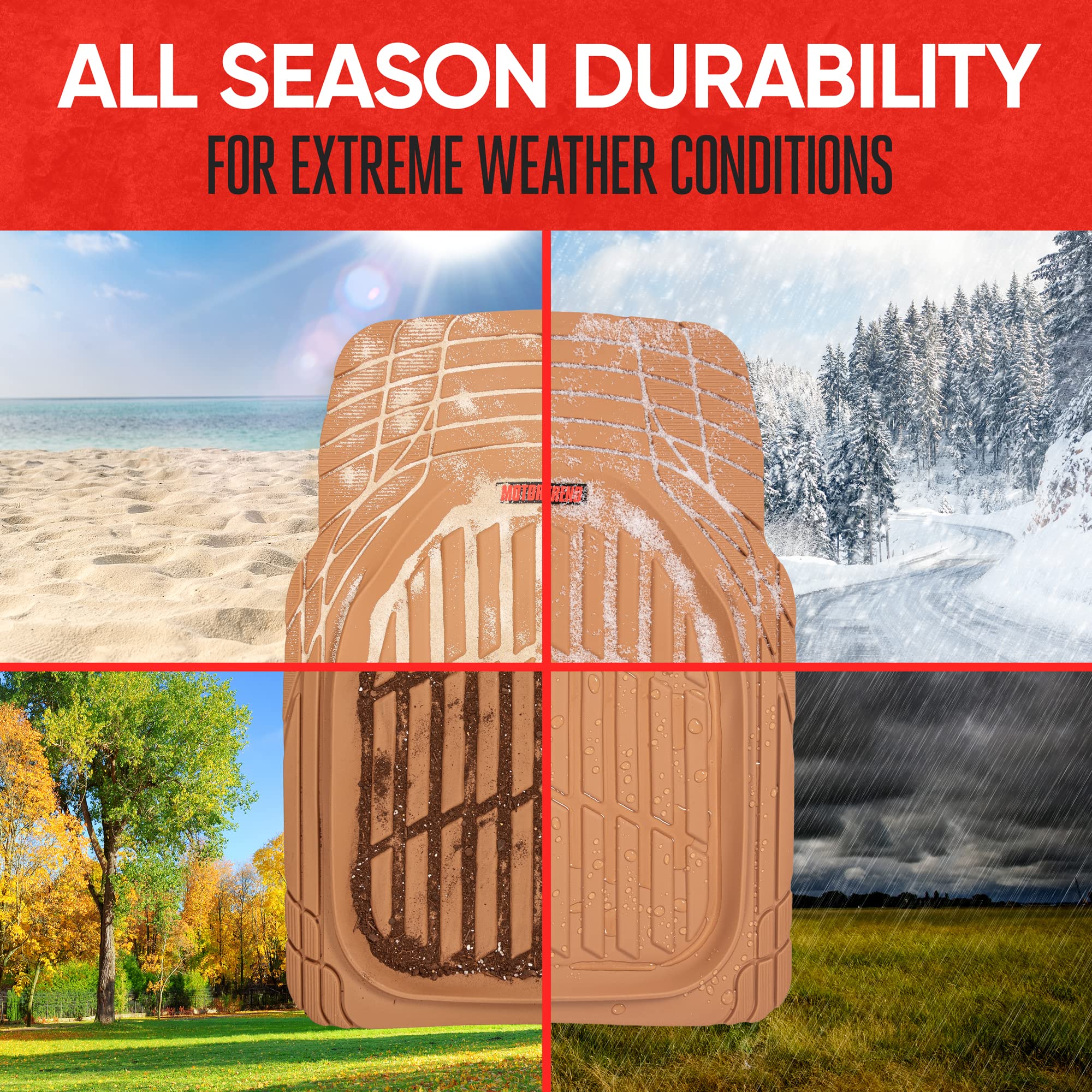 Motor Trend - MT-921-BG Flextough Tortoise - Heavy Duty Rubber Floor Mats for Car SUV Van & Truck - All Weather Protection - Dee