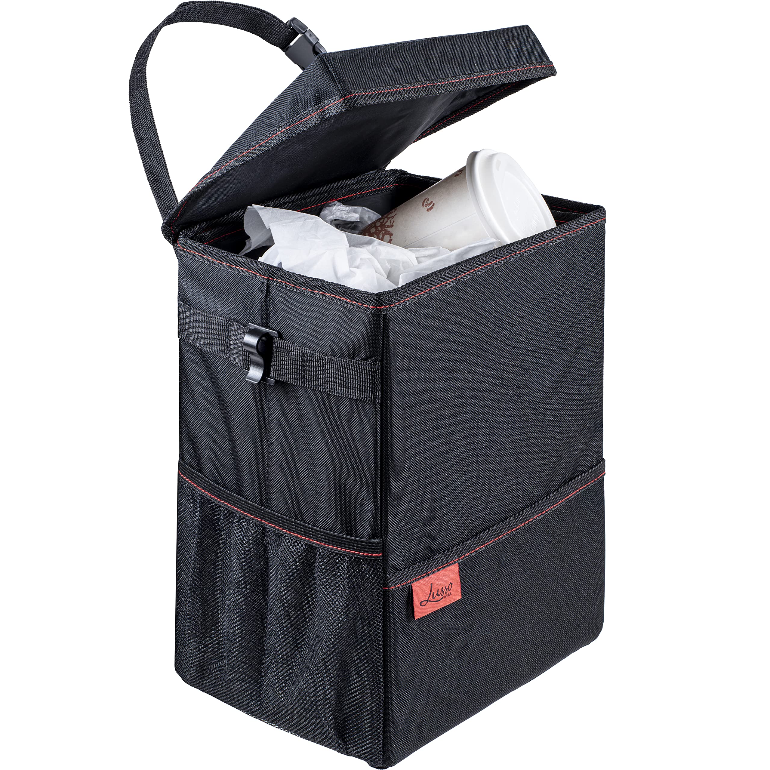 Lusso Gear Car Trash Can With Lid And Removeable Liner, Hanging Car Trash Bag With Hooks, Waterproof Fabric Car Garbage Bin, Aut