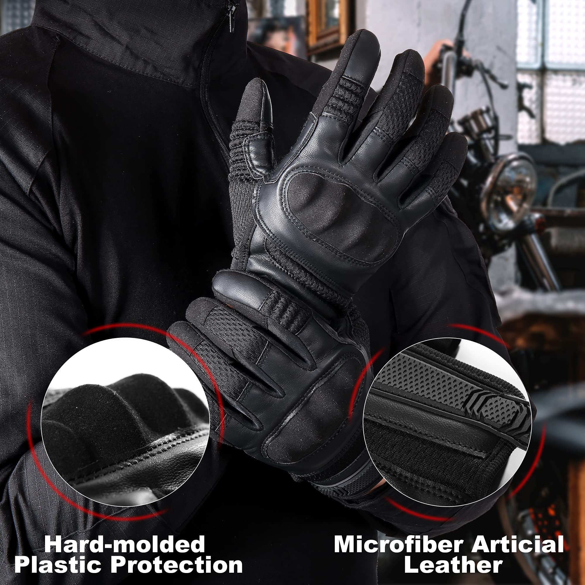 Axbxcx Touch Screen Full Finger Gloves For Motorcycles Cycling Motorbike Atv Bike Camping Climbing Hiking Work Outdoor Sports Men Women Black M