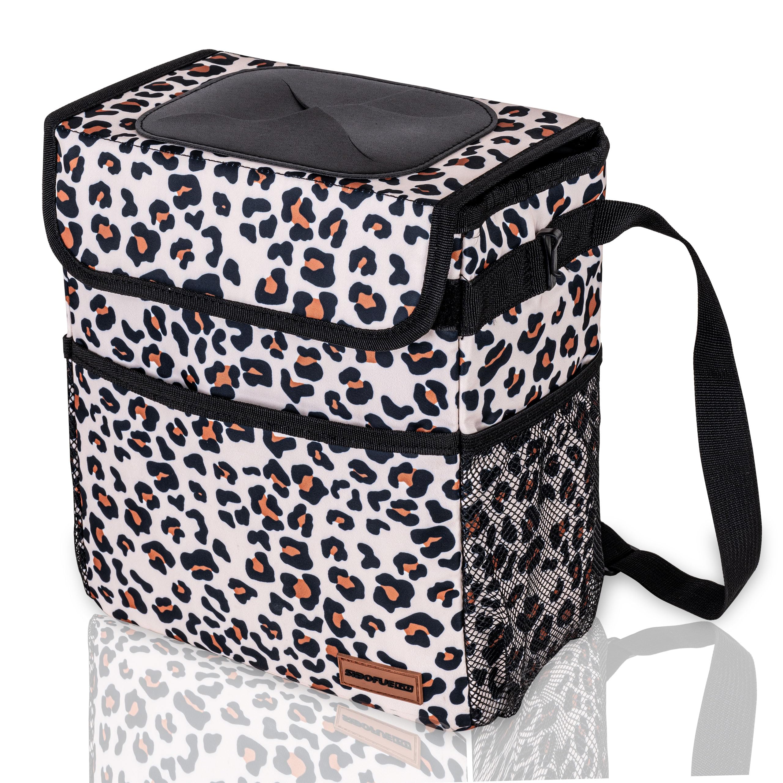 Sibofuego Cute Car Trash Can With Lid - Leak Proof Car Trash Bag Hanging Waterproof Car Garbage Can With Storage Pockets Multipu