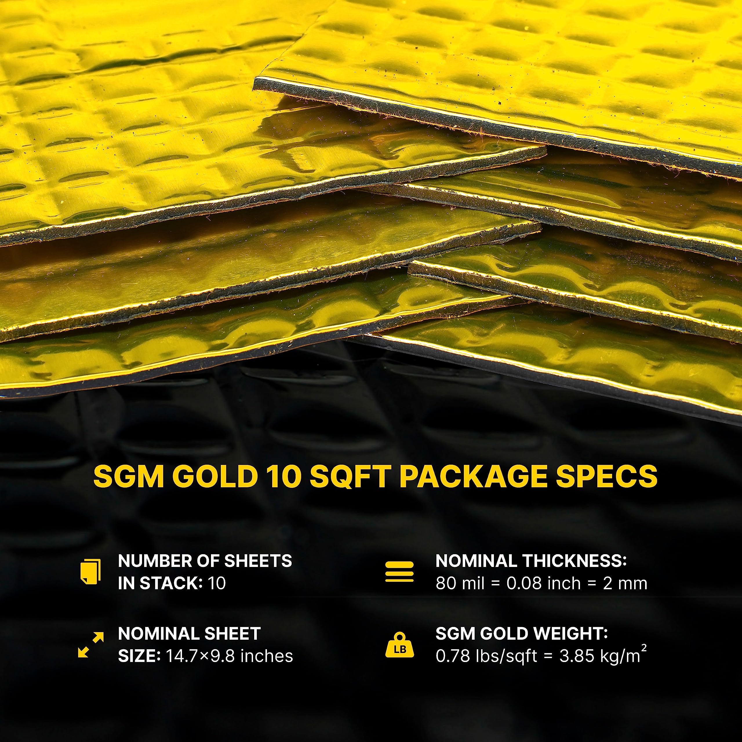 SGM Gold 80mil 10 sqft Car Sound Deadening Mat, Automotive Sound Deadener, Self Adhesive Butyl Car Sound Deadening Material, Aud