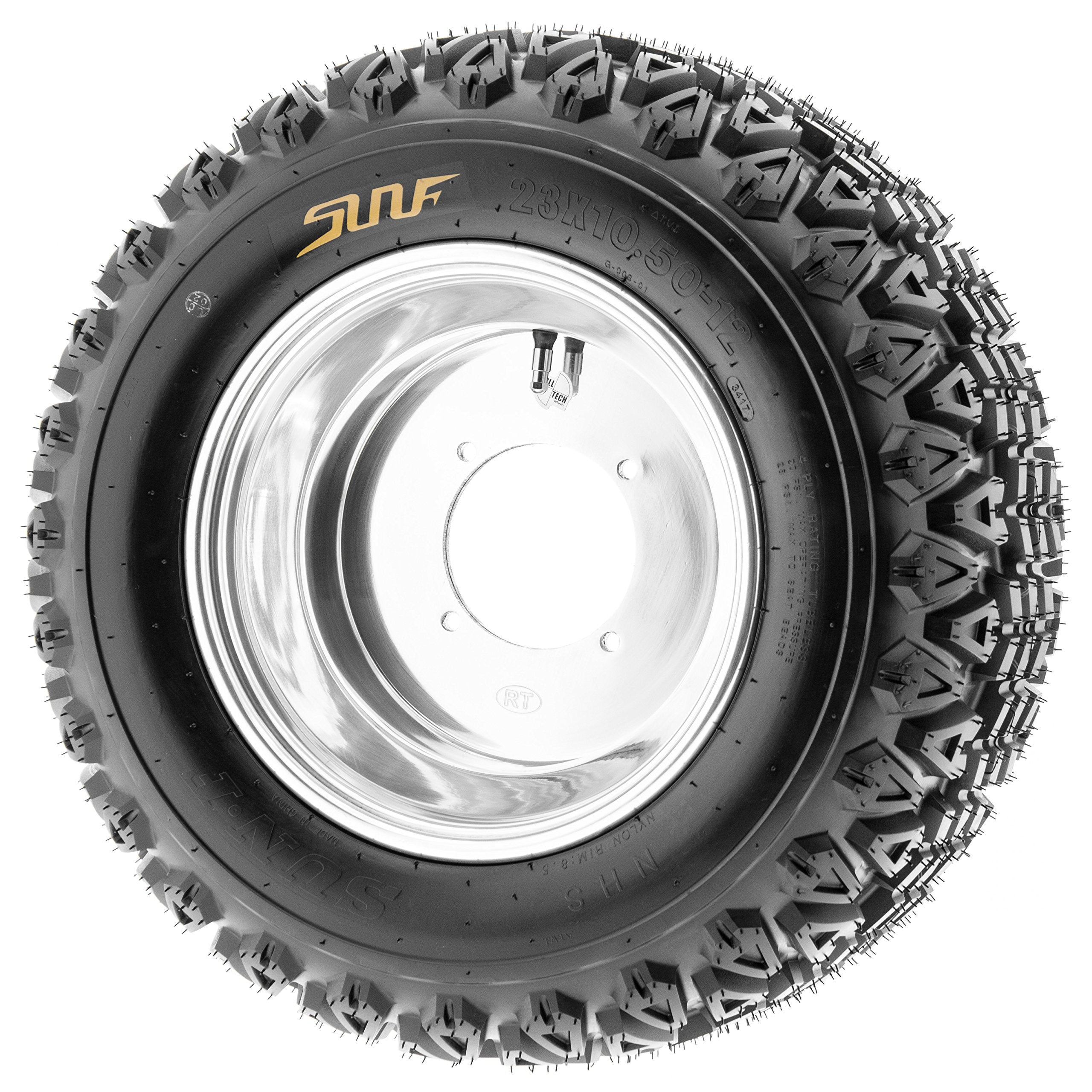 SUNF Set of 4 All-Terrain ATV UTV Golf-Cart Tires, 25x10-12, 4 Ply, Black