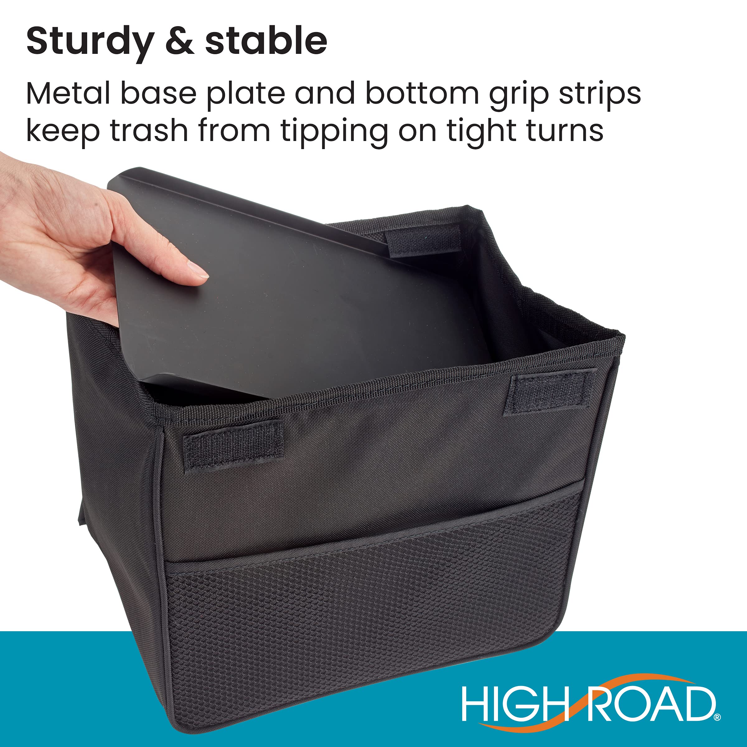 High Road Car Trash Can - Weighted, Leakproof, 2 Gallon, Medium Size, Black - Model HR-TSTANDXL