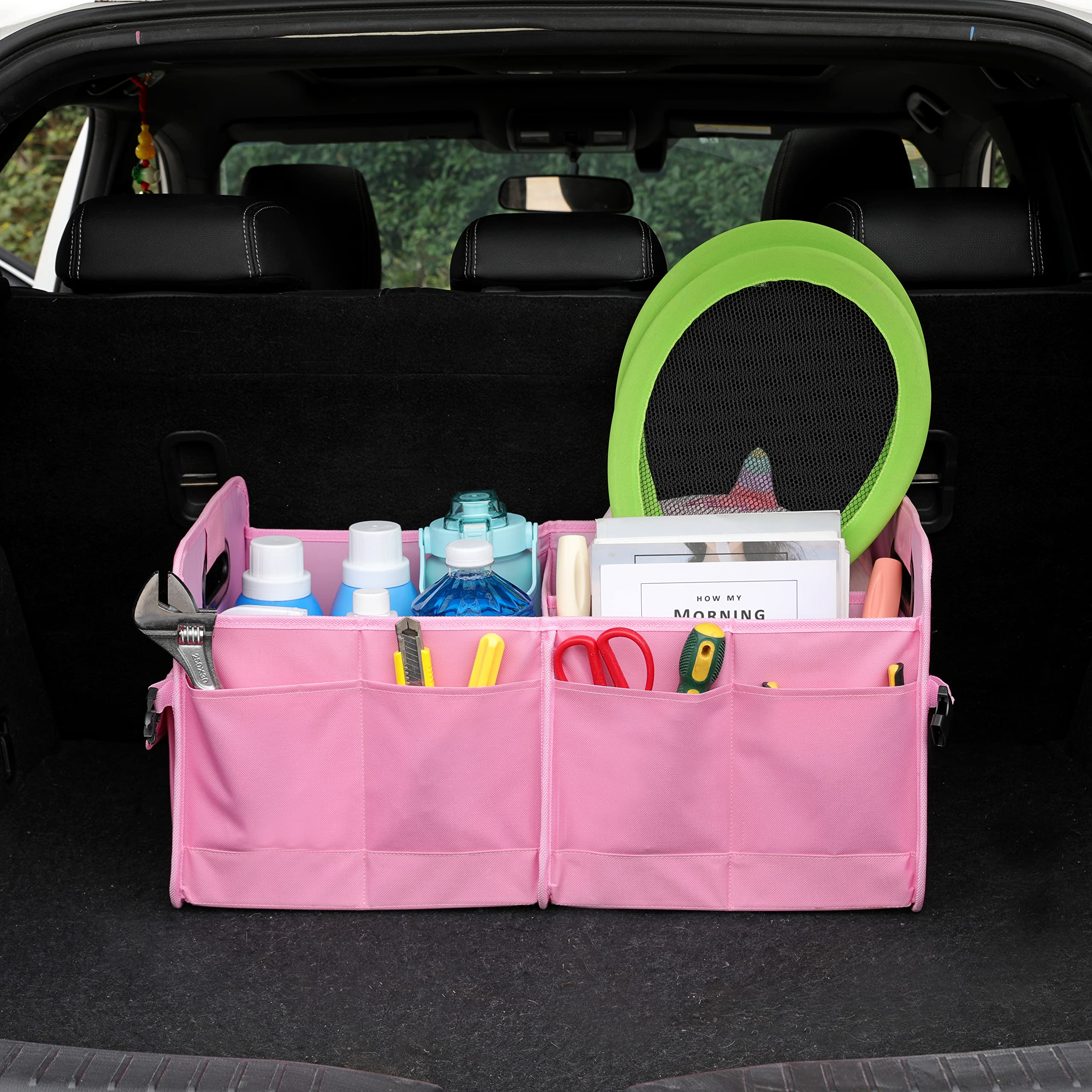Aokjoy Car Trunk Organizer - Collapsible Multi Compartment Storage With Adjustable Straps For Suv
