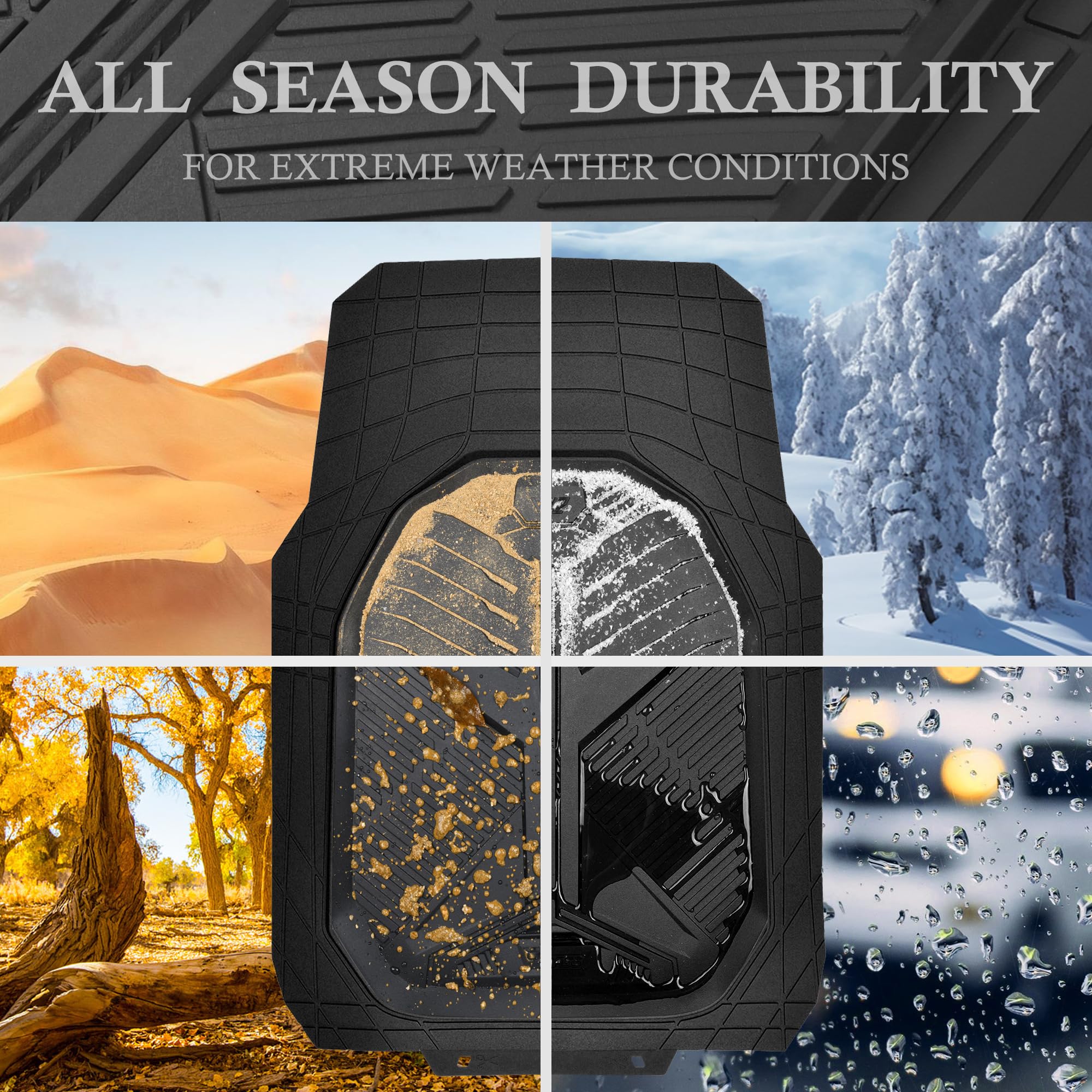 Car Pass Heavy Duty Rubber Car Mats, Deep-Dish 2-Piece Car Floor Mats Front Only, All Weather Protection Universal Trim-To-Fit F