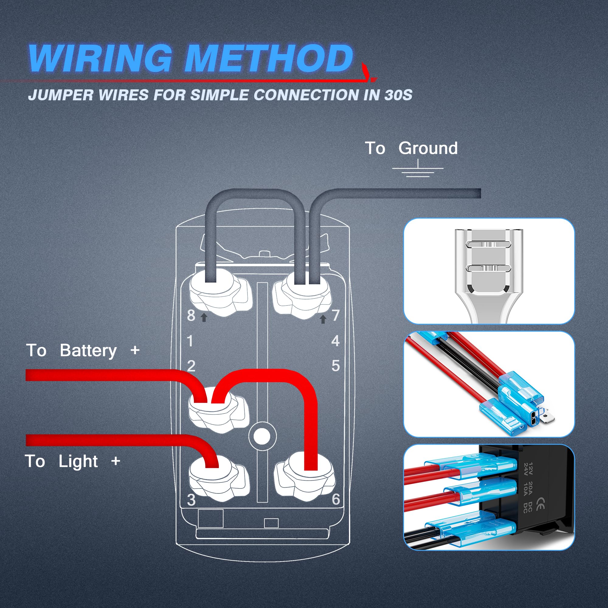 Mictuning Blue Rock Lights Rocker Switch Kit- On/Off Blue Led Light 20A 12V (Ls083501Jl)