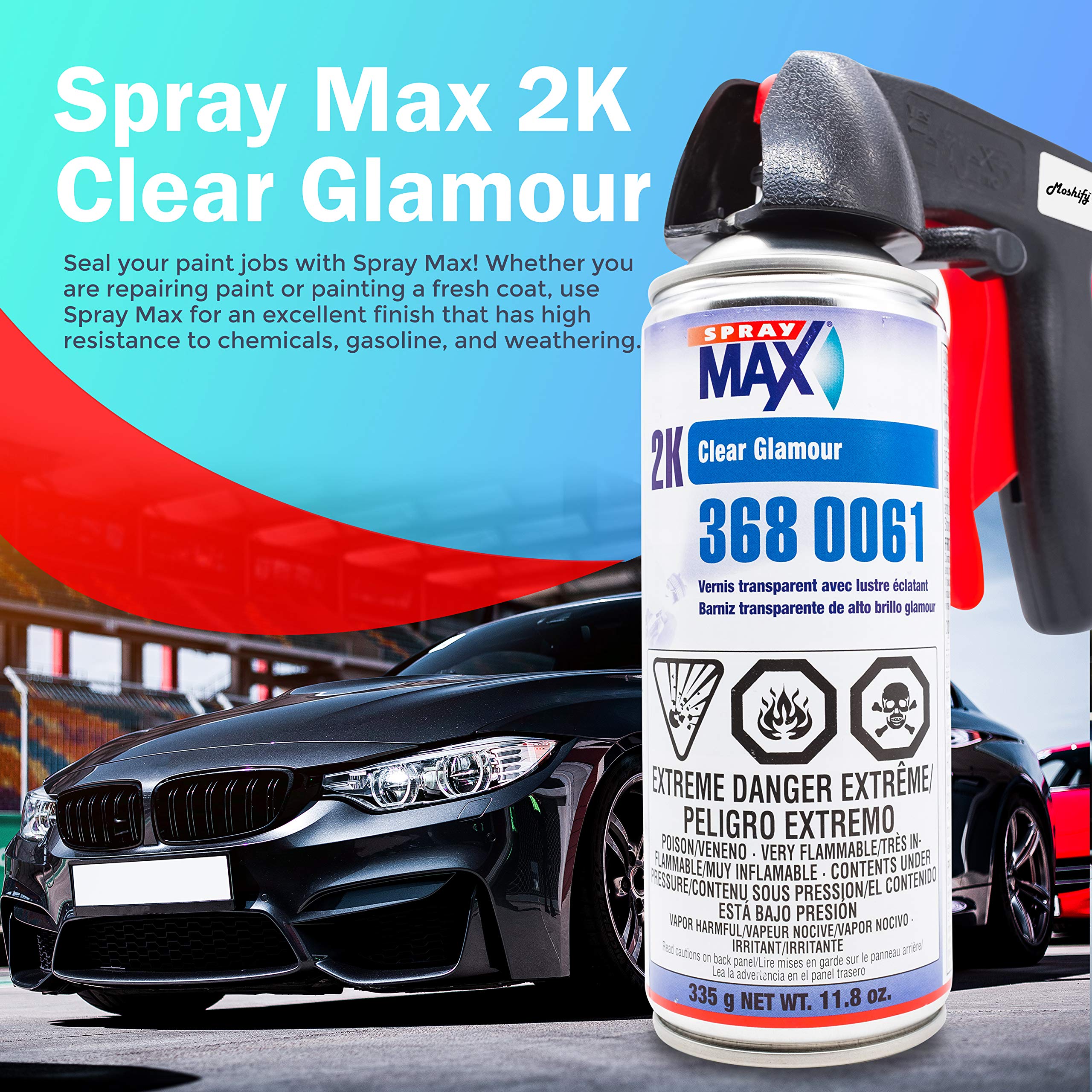 Moshify 2K Clear Coat Spray Can - High Gloss Urethane for Automotive - 11.8 oz Clear Finish