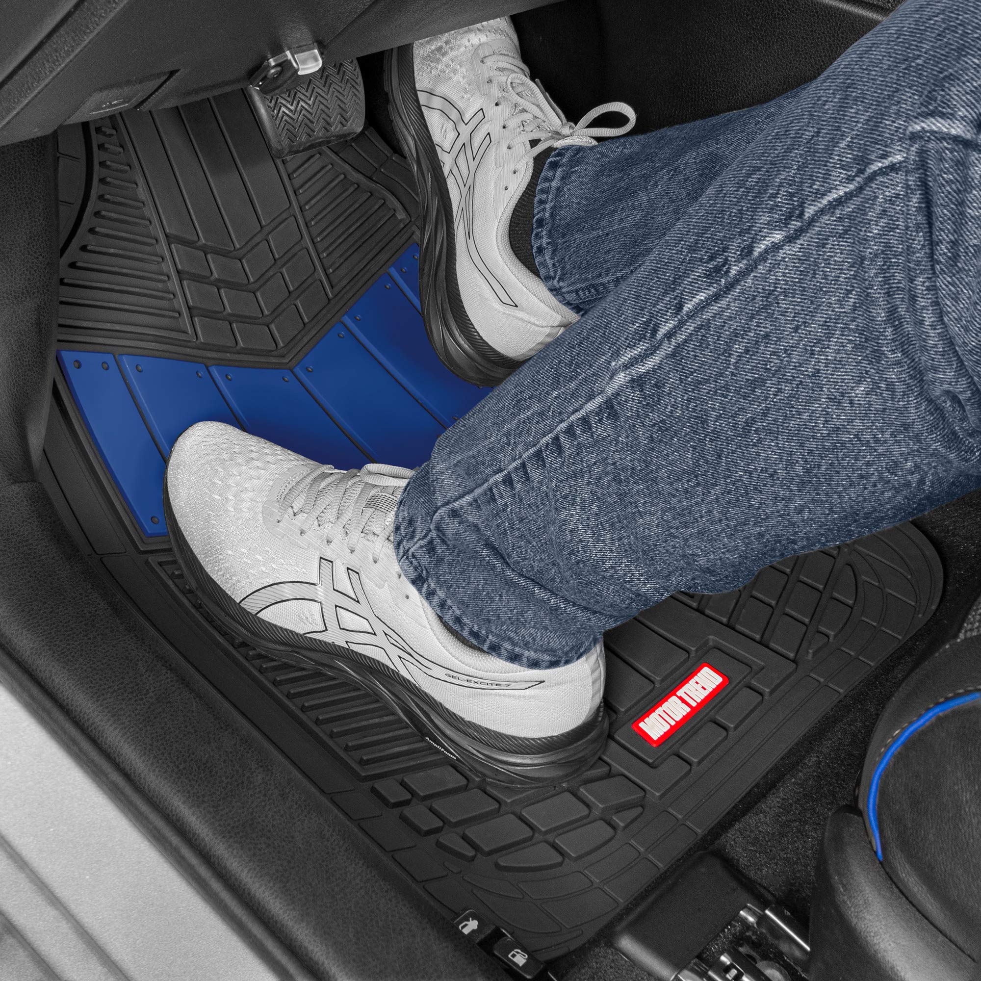 Motor Trend Dualflex Rubber Car Floor Mats All Weather Waterproof 4-Piece Sporty Two-Tone Design Car Mats Full Set - Universal T