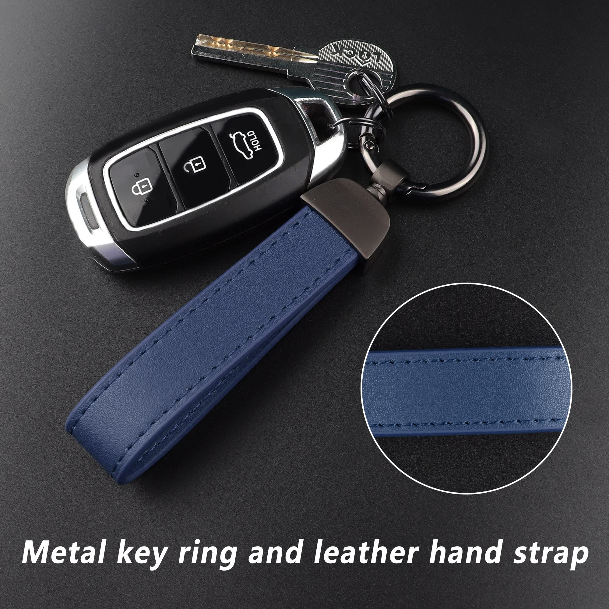 Turcee Leather Car Keychain,Creative Personality Leather Car Key Fob,Car Accessories Universal Key Fob Keychain For Men And Women (Blue)