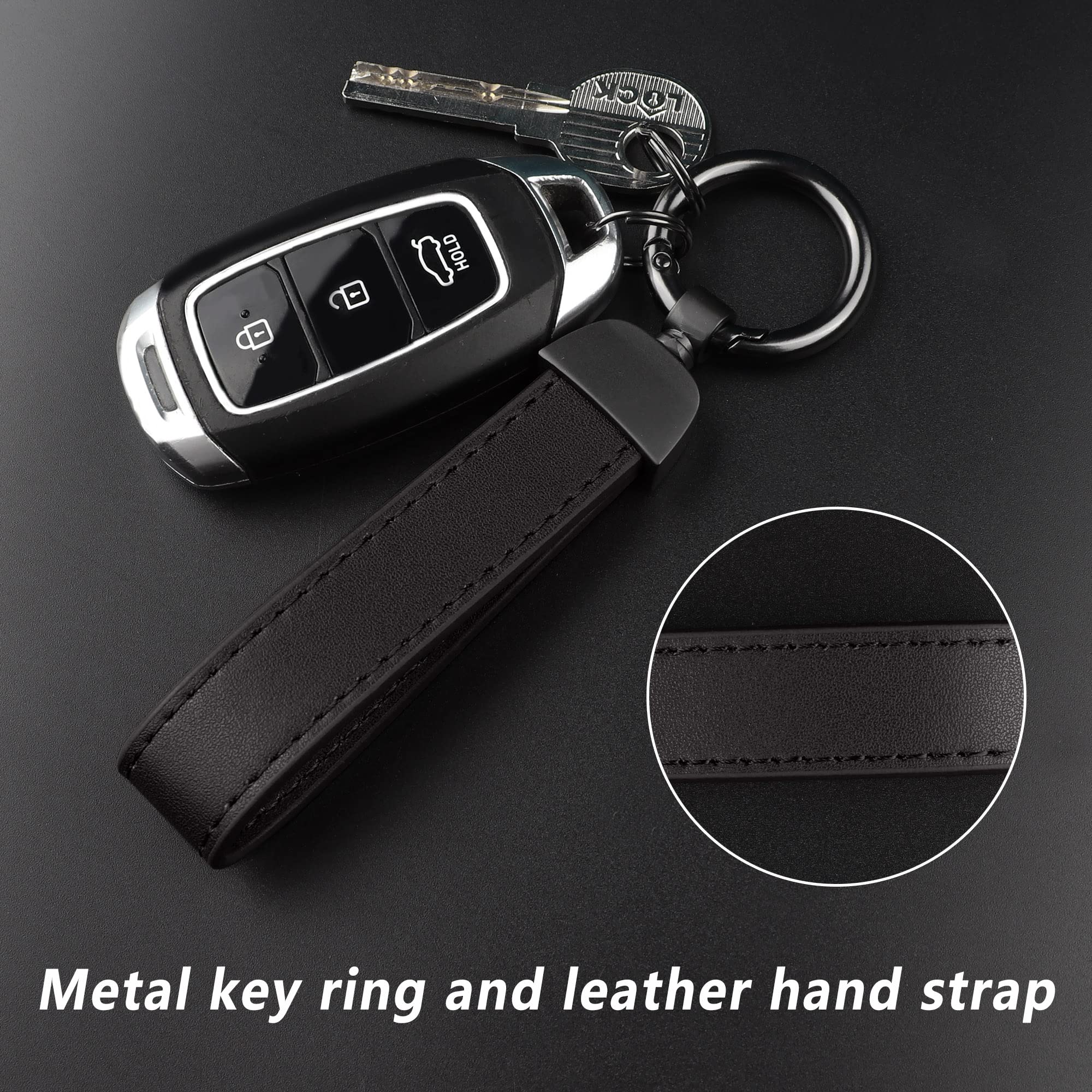 Turcee Leather Car Keychain,Creative Personality Leather Car Key Fob,Car Accessories Universal Key Fob Keychain For Men And Women (Black)