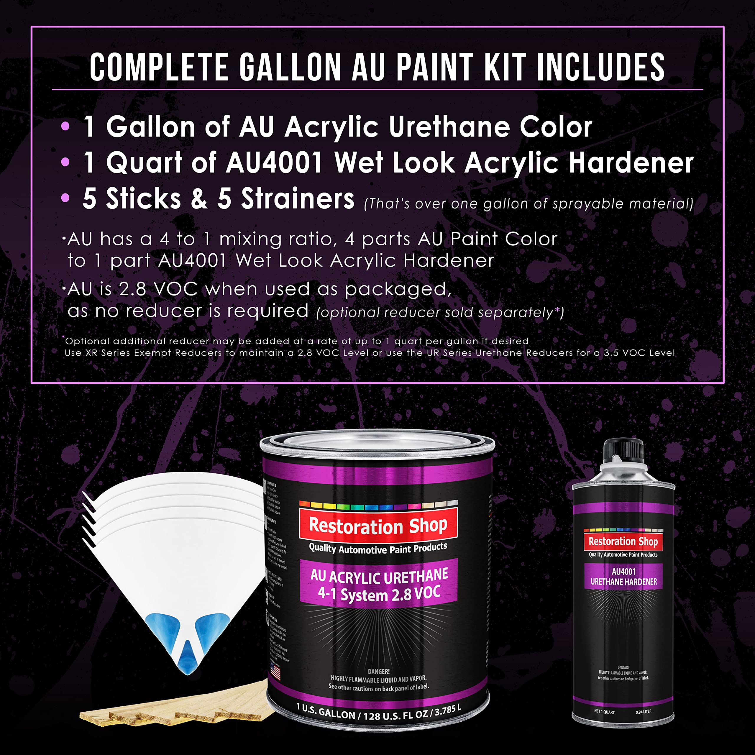 Restoration Shop Firemist Purple Acrylic Urethane Auto Paint Kit - 1 Gallon, High Gloss Finish, 4:1 Mix Ratio, 2.8 VOC