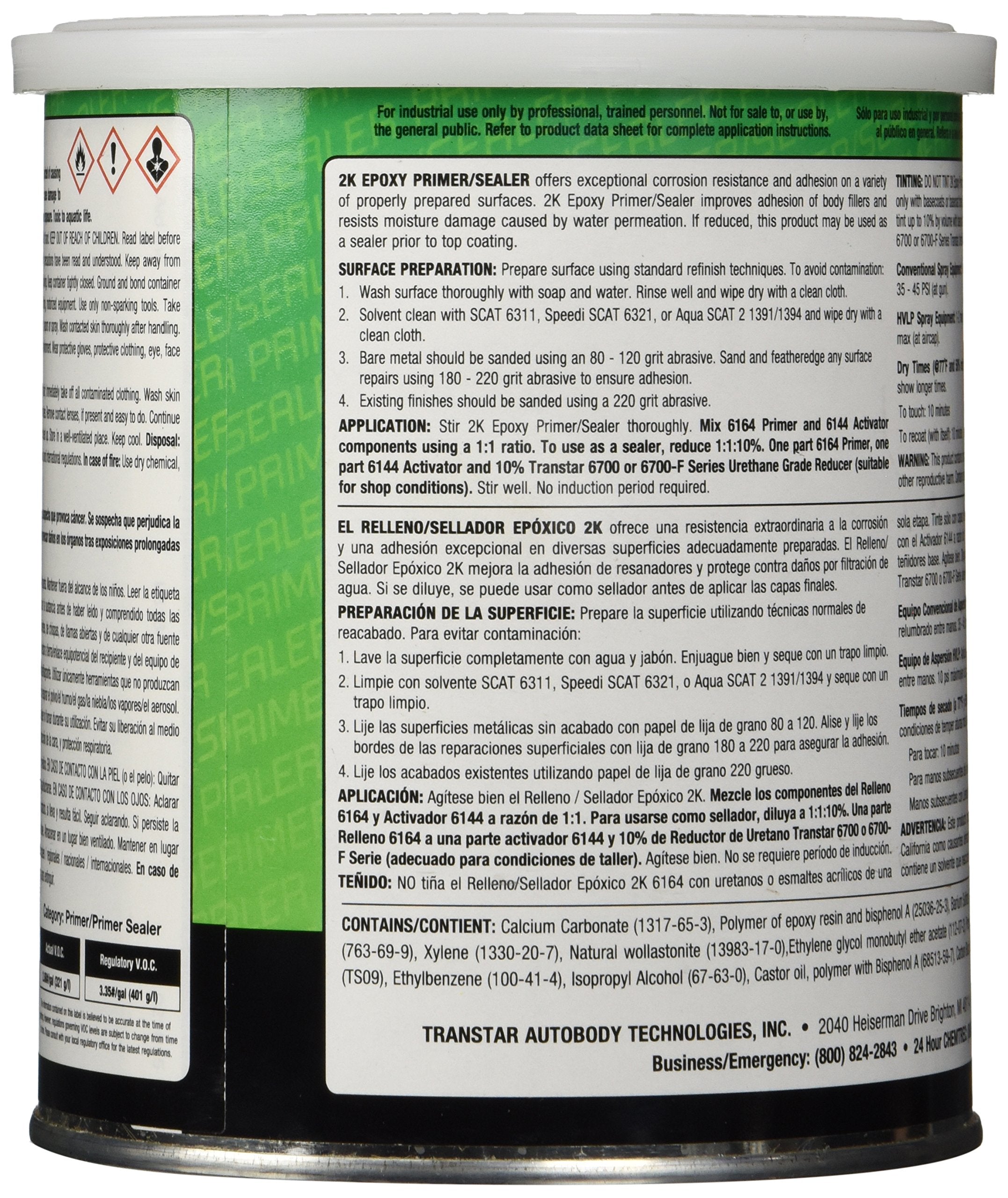 TRANSTAR 6164 Black 2K Epoxy Primer/Sealer - 32 Fl Oz, Resin Material