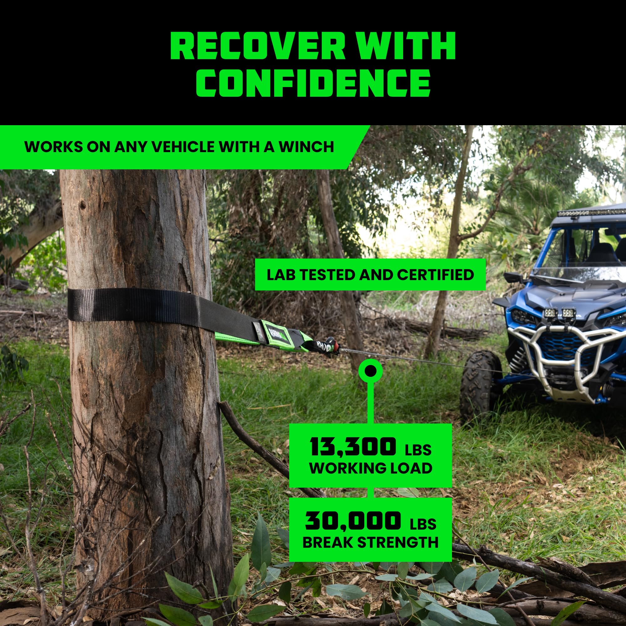 Rhino Usa Tree Saver Tow Strap (3'' X 8') - 31,518Lb Break Strength - Emergency Recovery Strap Winch Extension For Truck, Utv, A