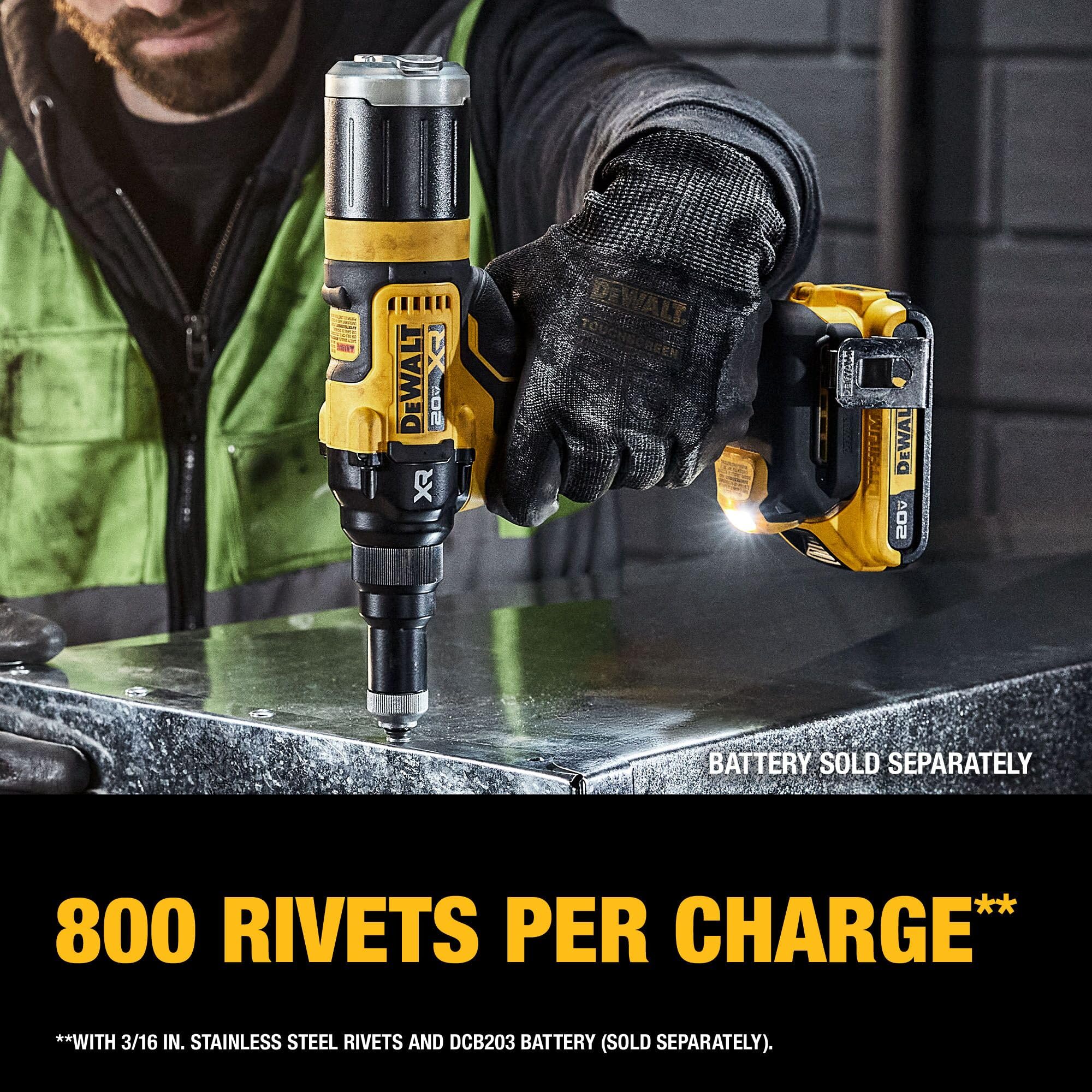 DEWALT 20V MAX XR Cordless Rivet Tool DCF403B, 3/16" Stainless Steel, Black, Bare Tool Only