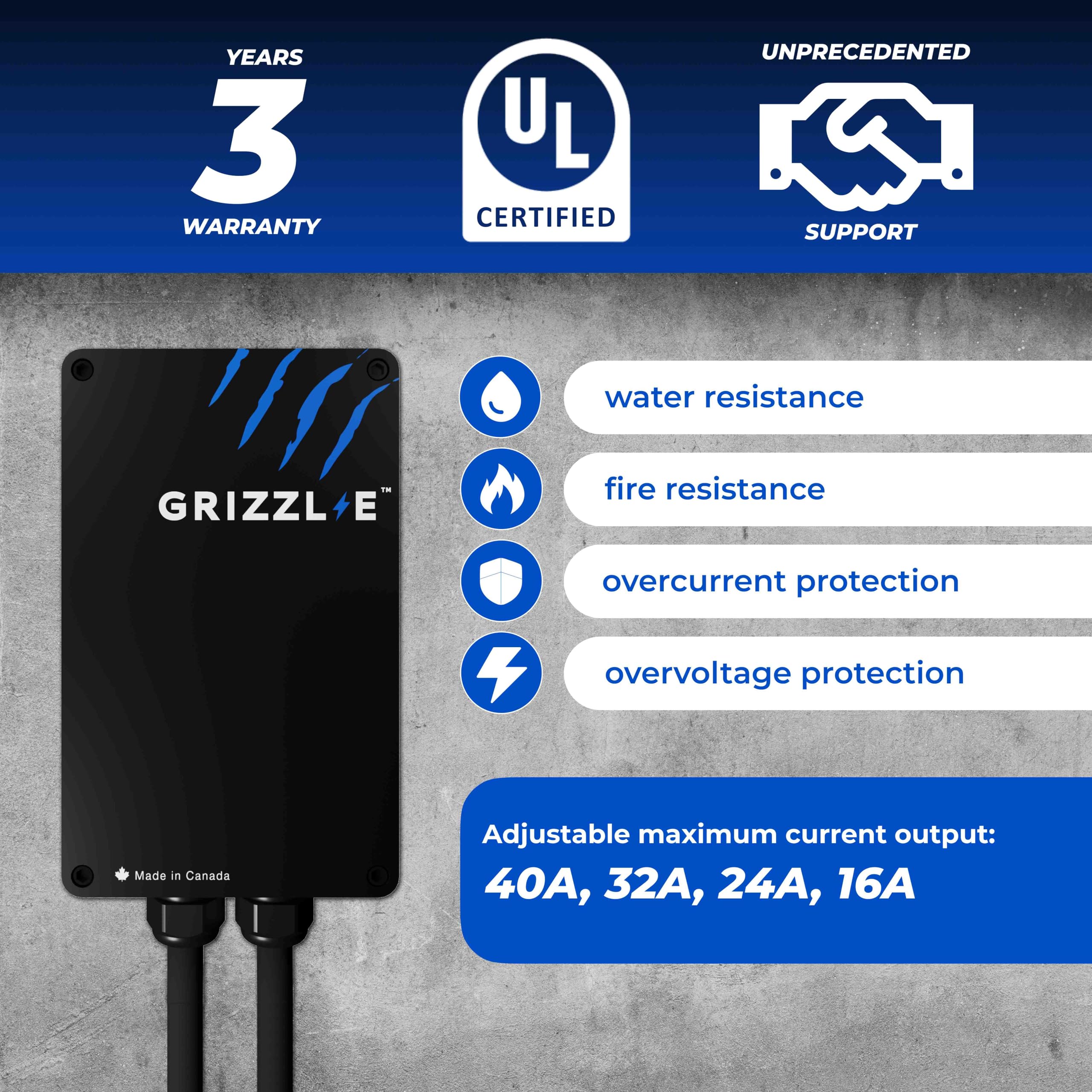 Grizzl-E Level 2 EV Charger 40 Amp, UL Certified, NEMA 14-50 Plug, 24ft Cable, Classic Black