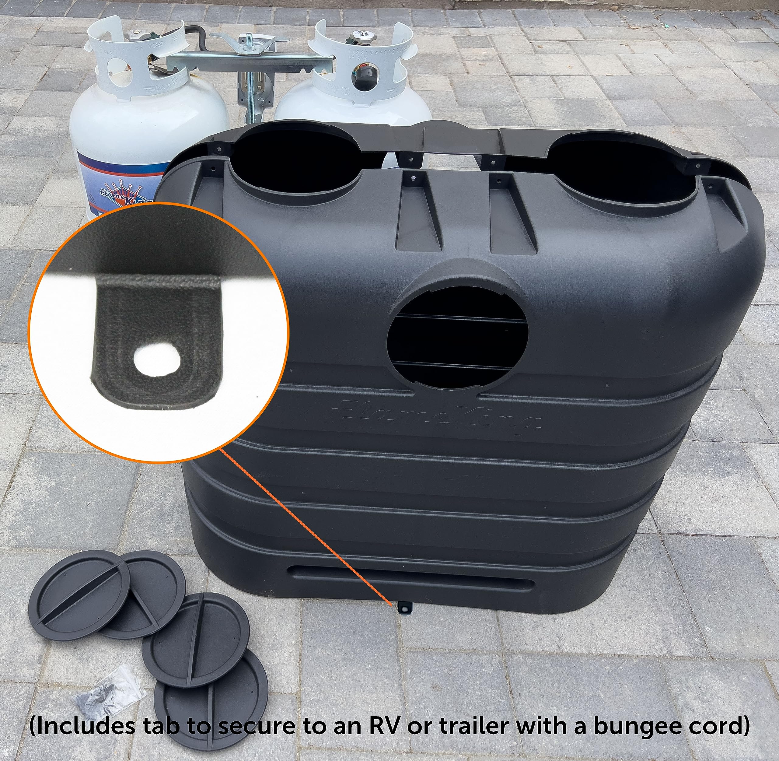 Flame King Dual 30LB LP Propane Tank Light Plastic Heavy Duty Cover for RV, Travel Trailer, Camper And Recreational Vehicle - Bl