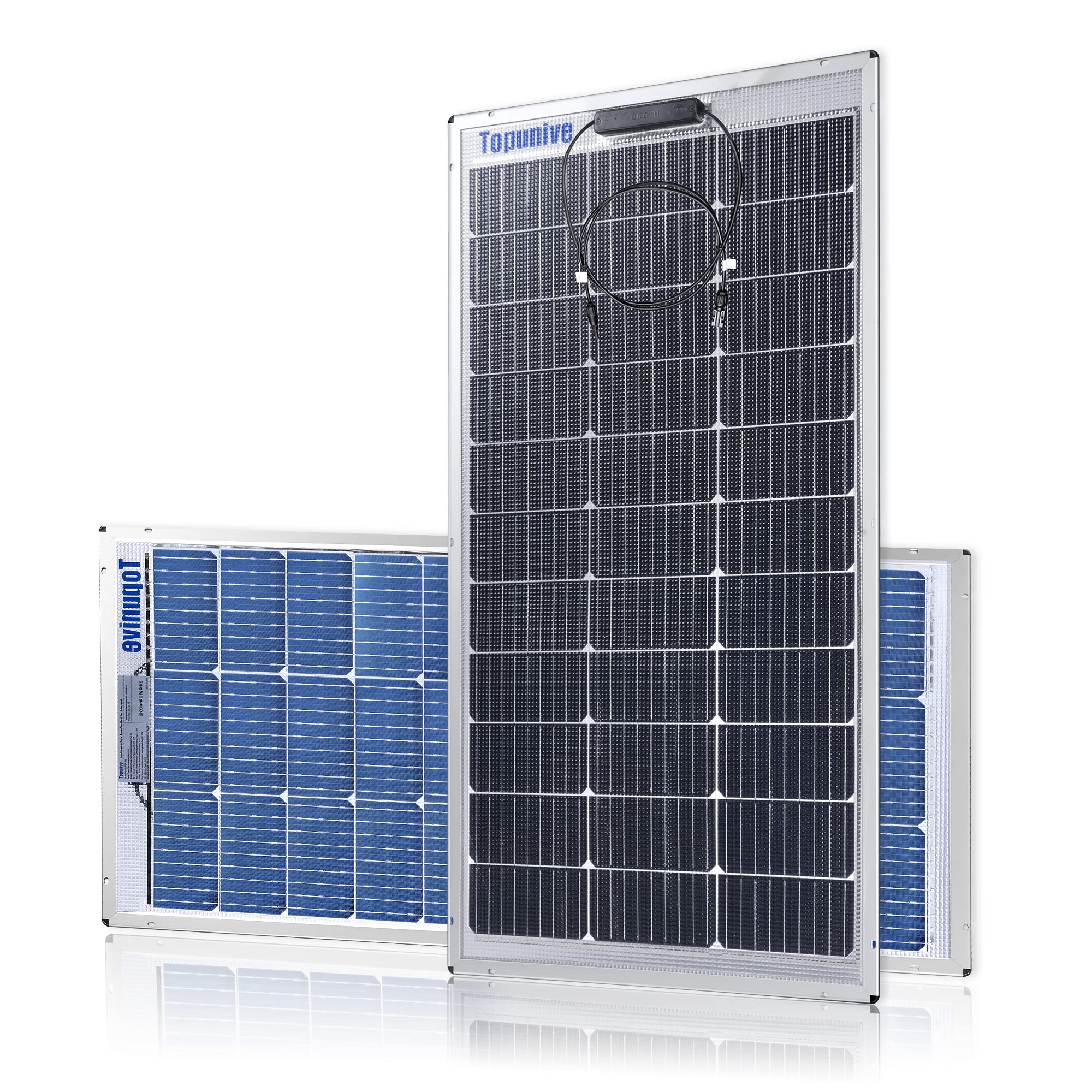 Topunive Bifacial 100W 12V Solar Panel 9Bb Monocrystalline Cell 12 Volt For Marine Rv Trailer Boat Cabin Van Car Uneven Surfaces 12V Battery Charge