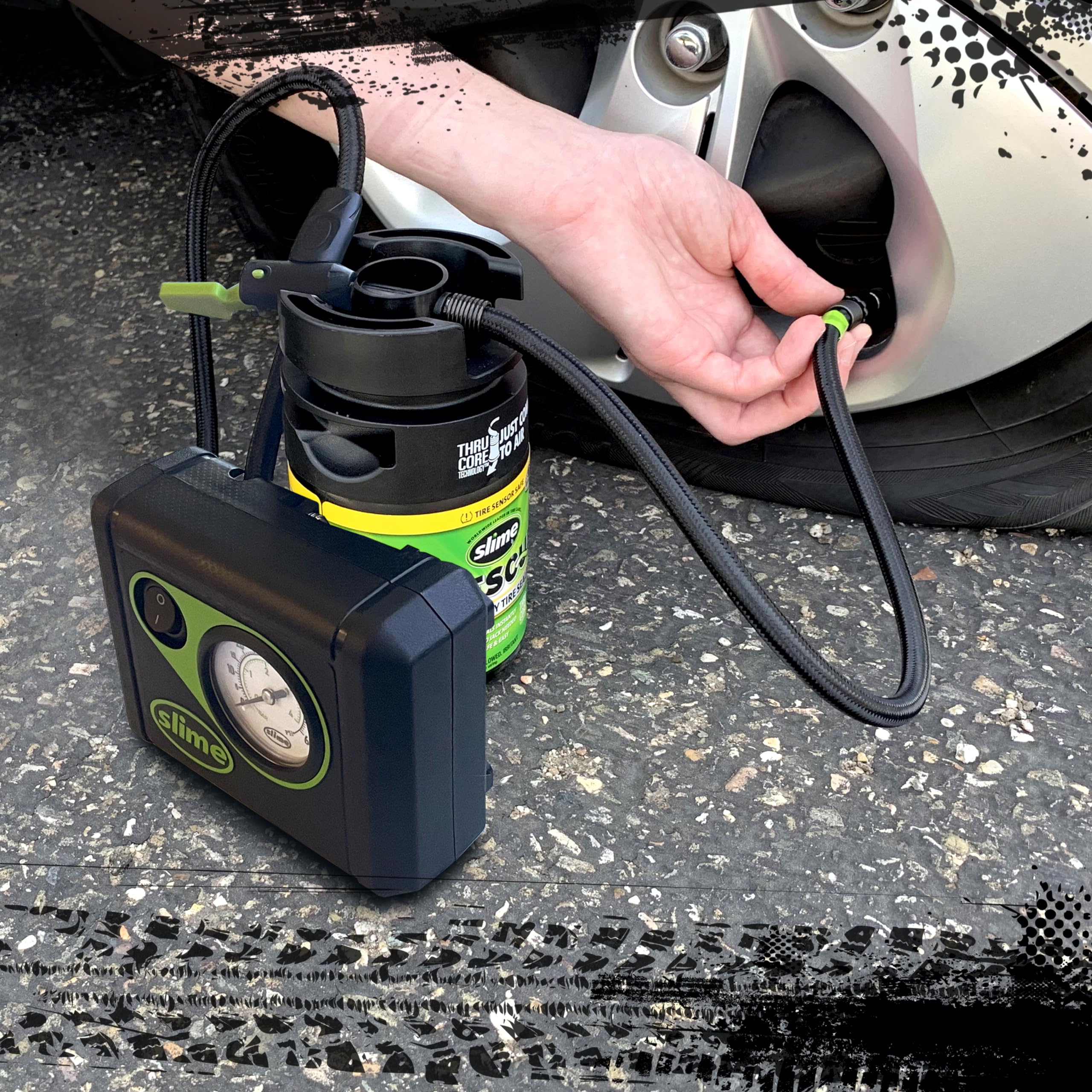 Slime 50138 Flat Tire Puncture Repair, Smart Spair Plus, Emergency Kit For Car Tires, Includes Sealant And Tire Inflator Pump, S