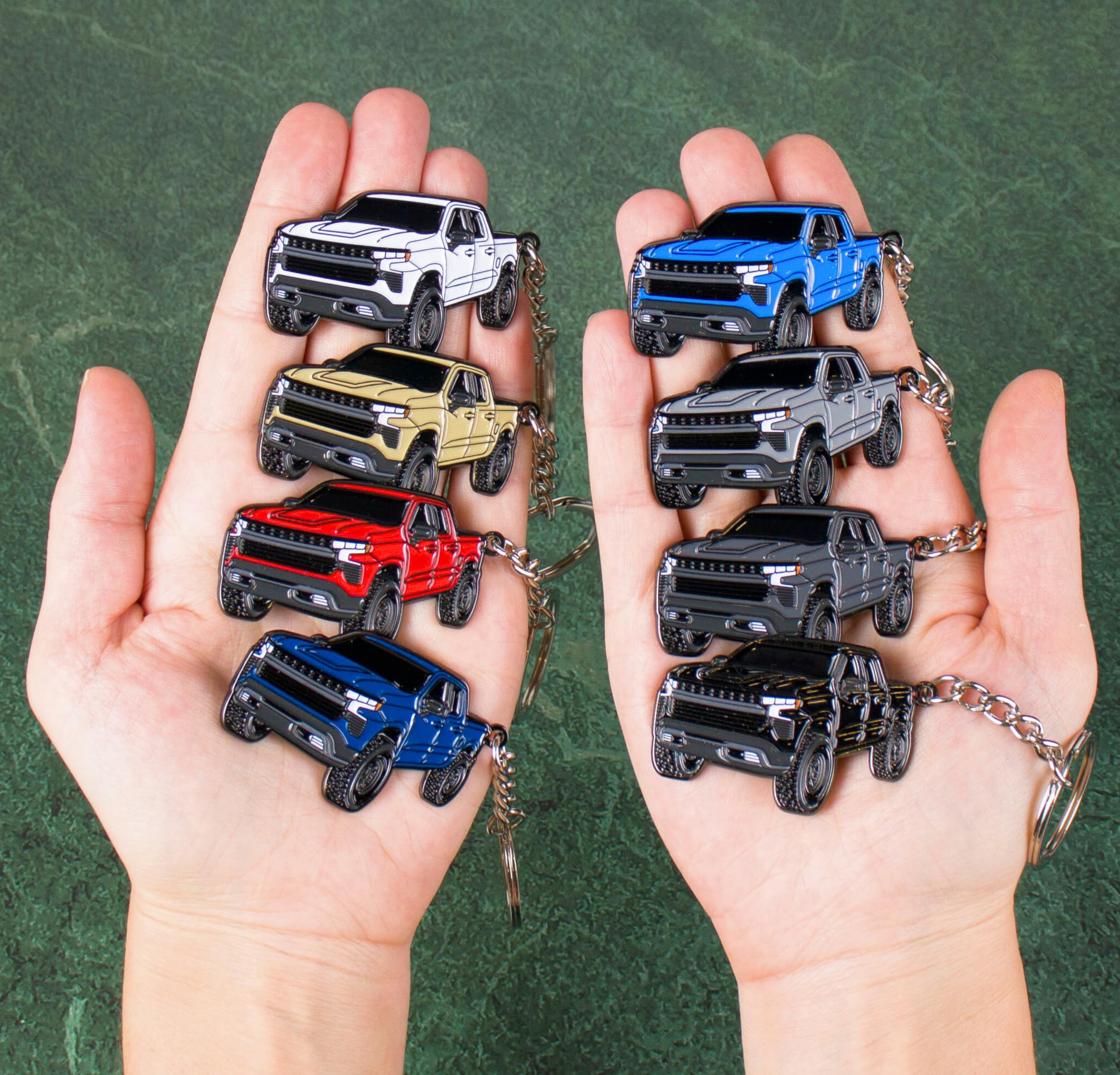 FOUR WHEEL BEAST Metal Keychain for Chevy Silverado 1500 - Silver, 2" x 1.5" - Perfect Toy Truck Gift for Men