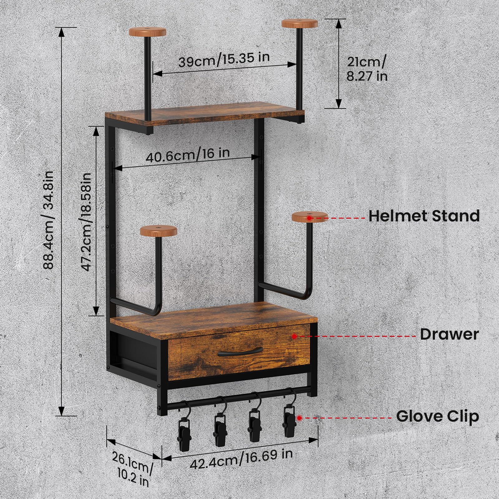 NANAGIFTREE Helmet Rack Wall Mount - Vintage Black, 4 Pack, Wood Display Organizer for Motorcycle & Football Accessories
