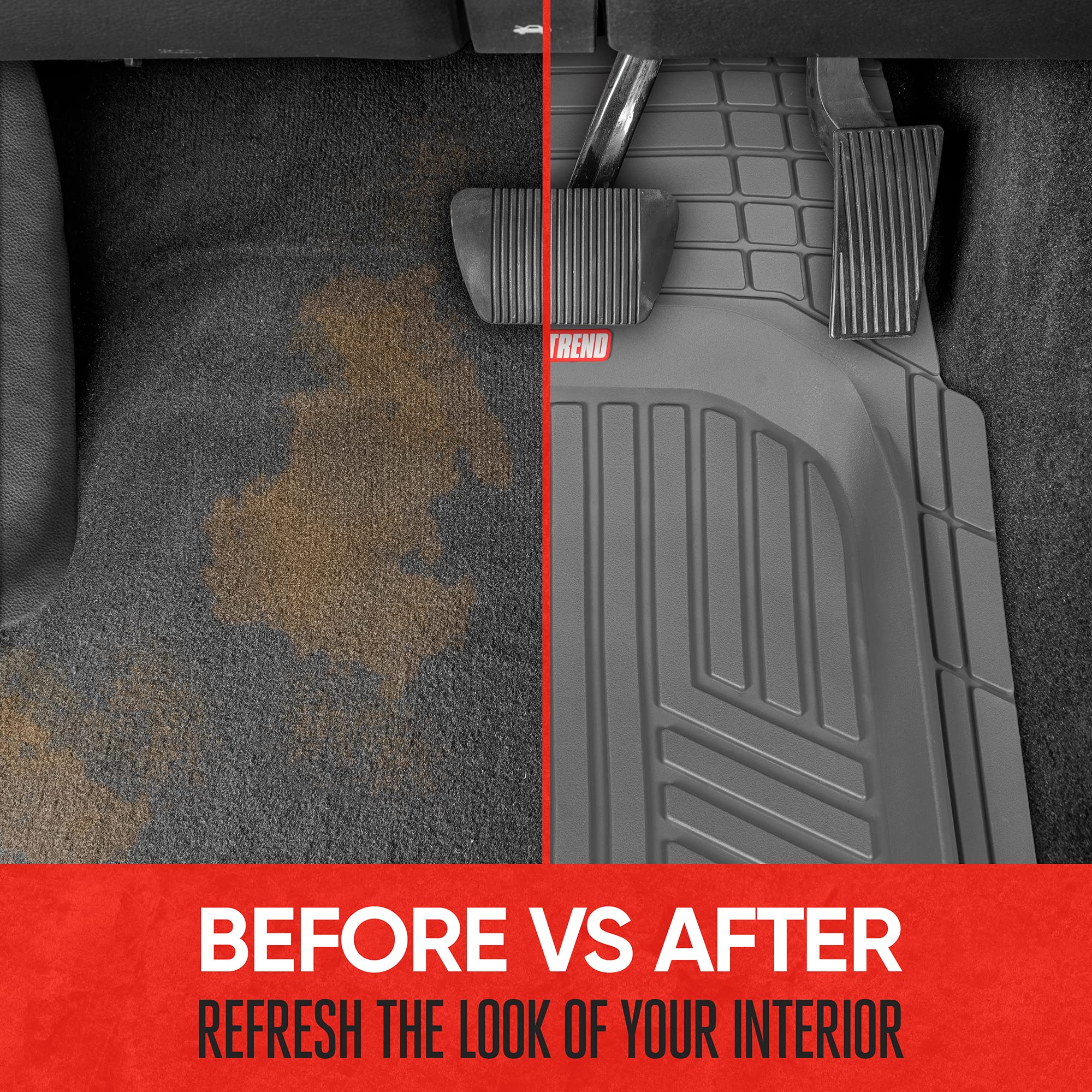 Motor Trend FlexTough Gray Floor Mats for Cars & Cargo Mat Full Set - All Weather Front & Rear Rubber Automotive Floor Mats & Ca