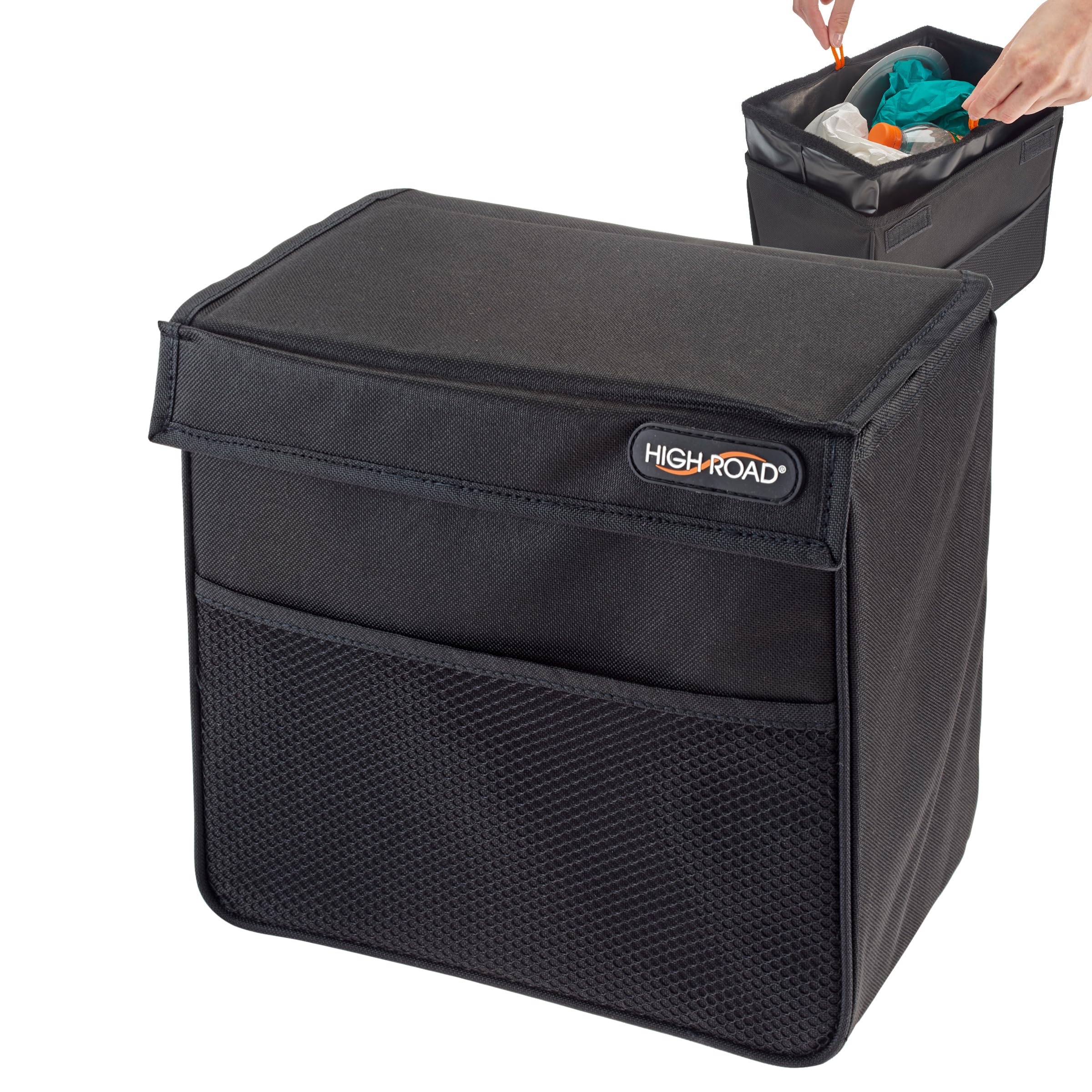 High Road Trashstand Weighted Car Trash Can With Lid And Removable Leakproof Liner - Universal Fit Behind Center Console In Back