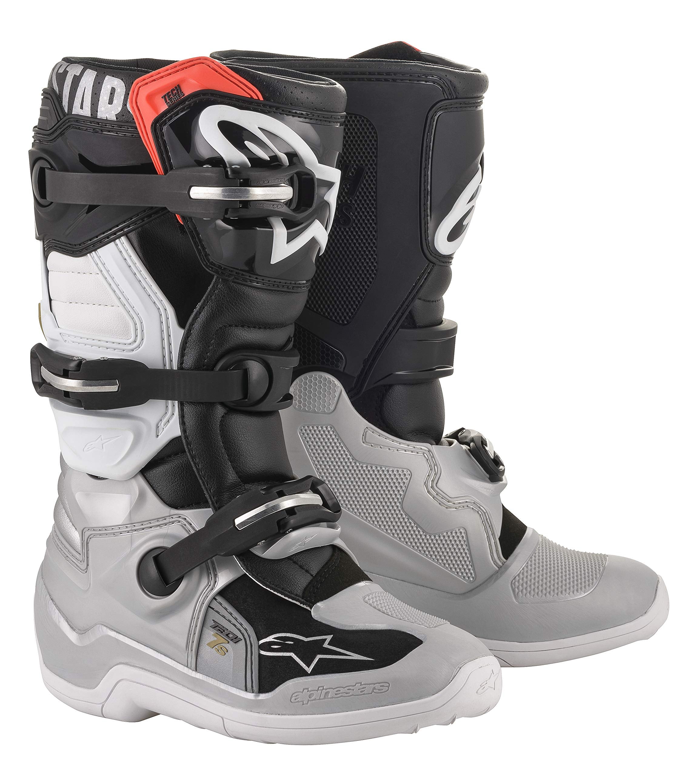 Alpinestars Boys Black/Silver/White/Gold Tech 7S Boots Sz 07, 7 Big Kid