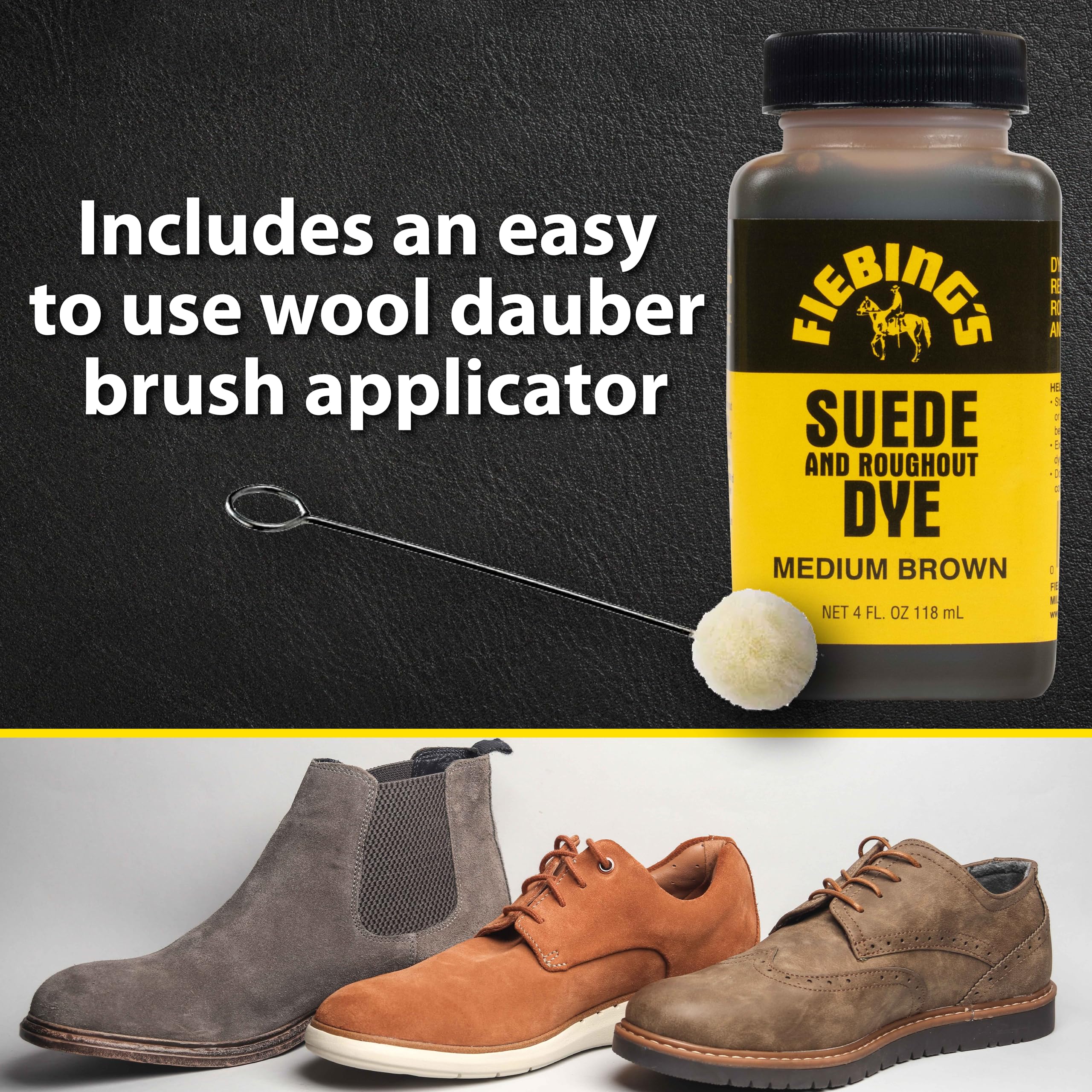 Fiebing'S Medium Brown Suede Dye (4 Oz) - Recolor, Brighten & Restore Suede & Roughout Leather Shoes, Furniture, Purse - Include