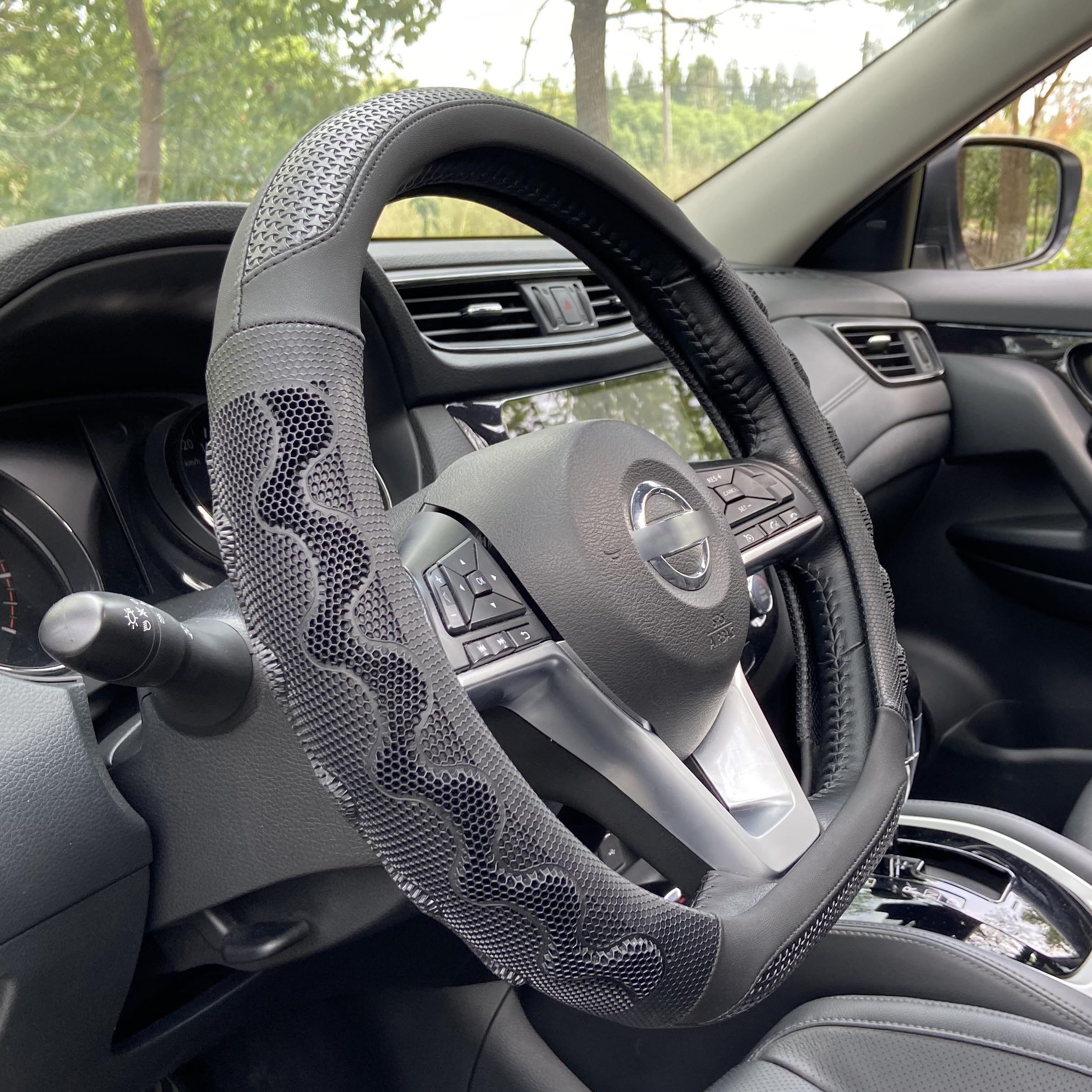 Pinctrot D Shaped 14 Inch Small Sized Steering Wheel Cover Great Grip With 3D Honeycomb Anti-Slip Design, Flat Bottom 14 Inch (A