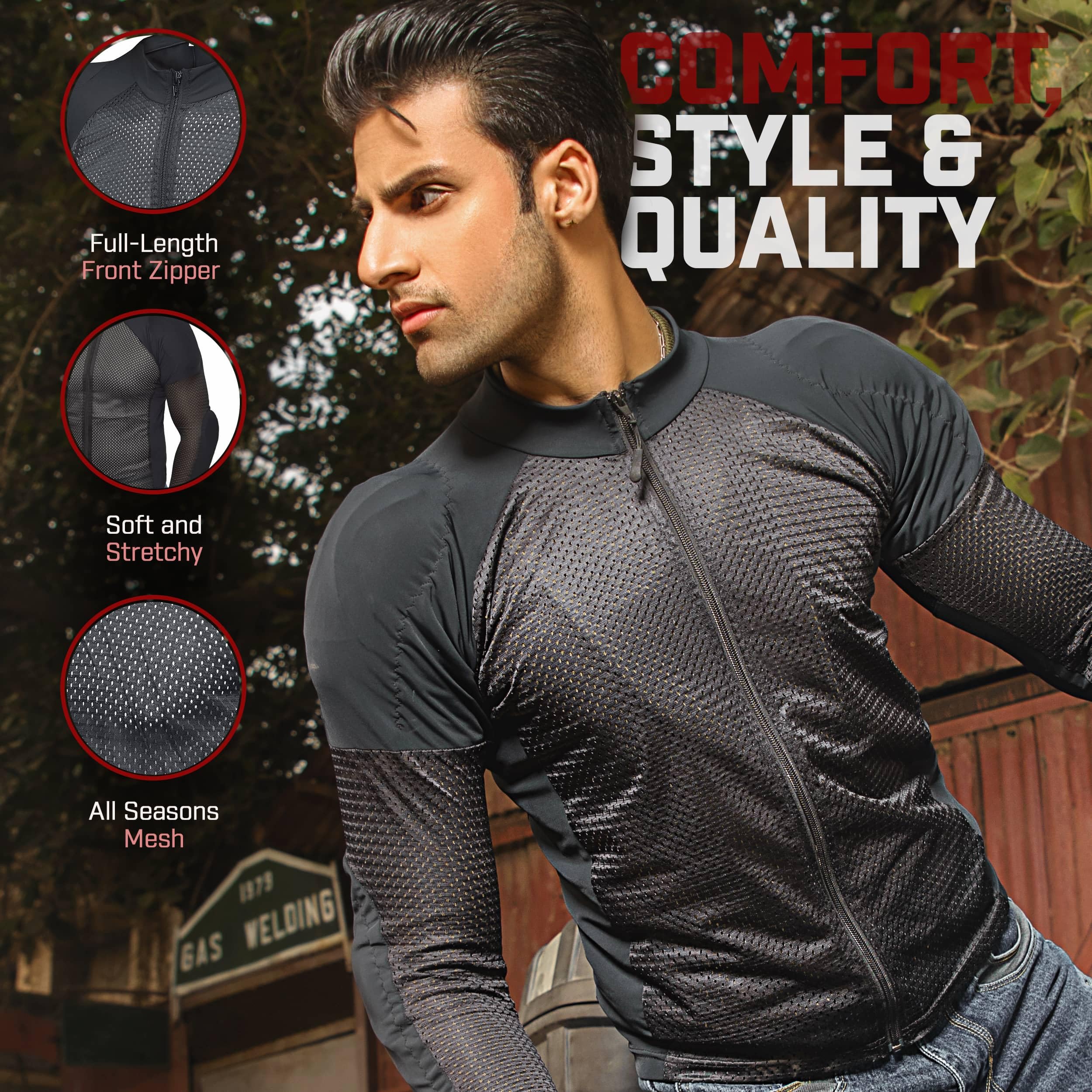 WICKED STOCK Men's Motorcycle Protective Mesh Shirt, Gray, XX-Large, CE Level 2 Protection, Removable Armor, Polyester