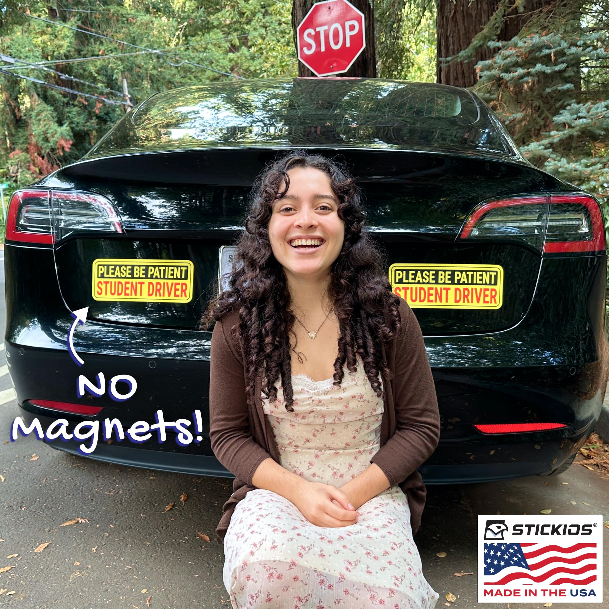 Stickios Non-Magnetic Student Driver Stickers - Removable Vinyl Decal Signs, 10x4 inches, Yellow, 8-Pack, Model ST-7502-8, Made in USA
