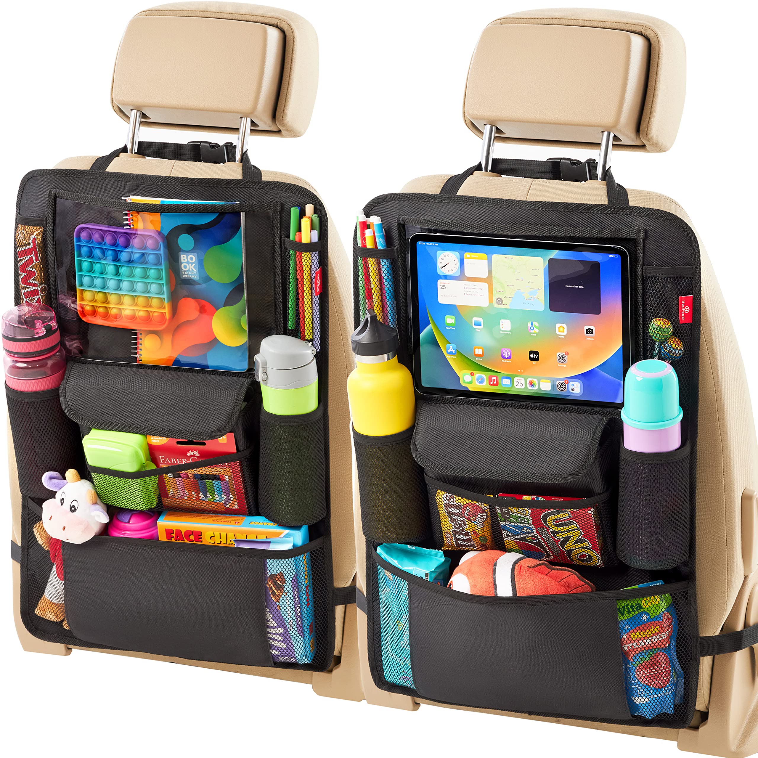 Helteko Car Seat Organizer, Ultra Version Kids Backseat Car Organizers and Storage, Waterproof Back Seat Protector Kick Mats wit